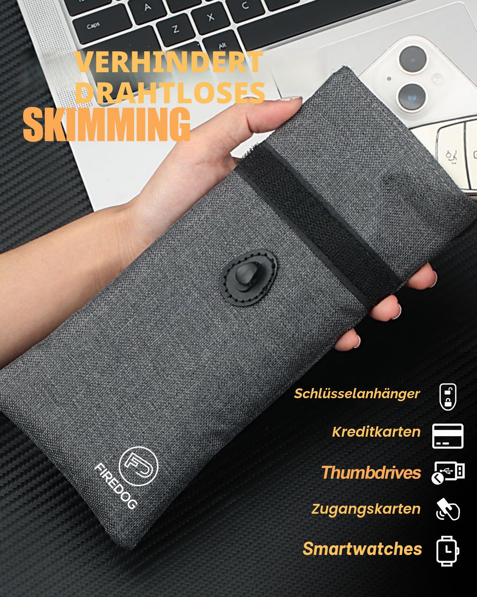 FIREDOG Faraday Tasche für Autoschlüssel und Smartphone, Schlüsselsignalblockiertasche, Handy-Schlüsselanhänger mit Signalblockierung