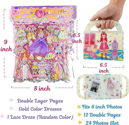 Miniatura 4 de IMNEXT2U Calcomanías hinchadas de princesa de doble capa, 2 paquetes con 1 álbum de calcomanías para coleccionar (se adapta a fotos de 6 pulgadas),
