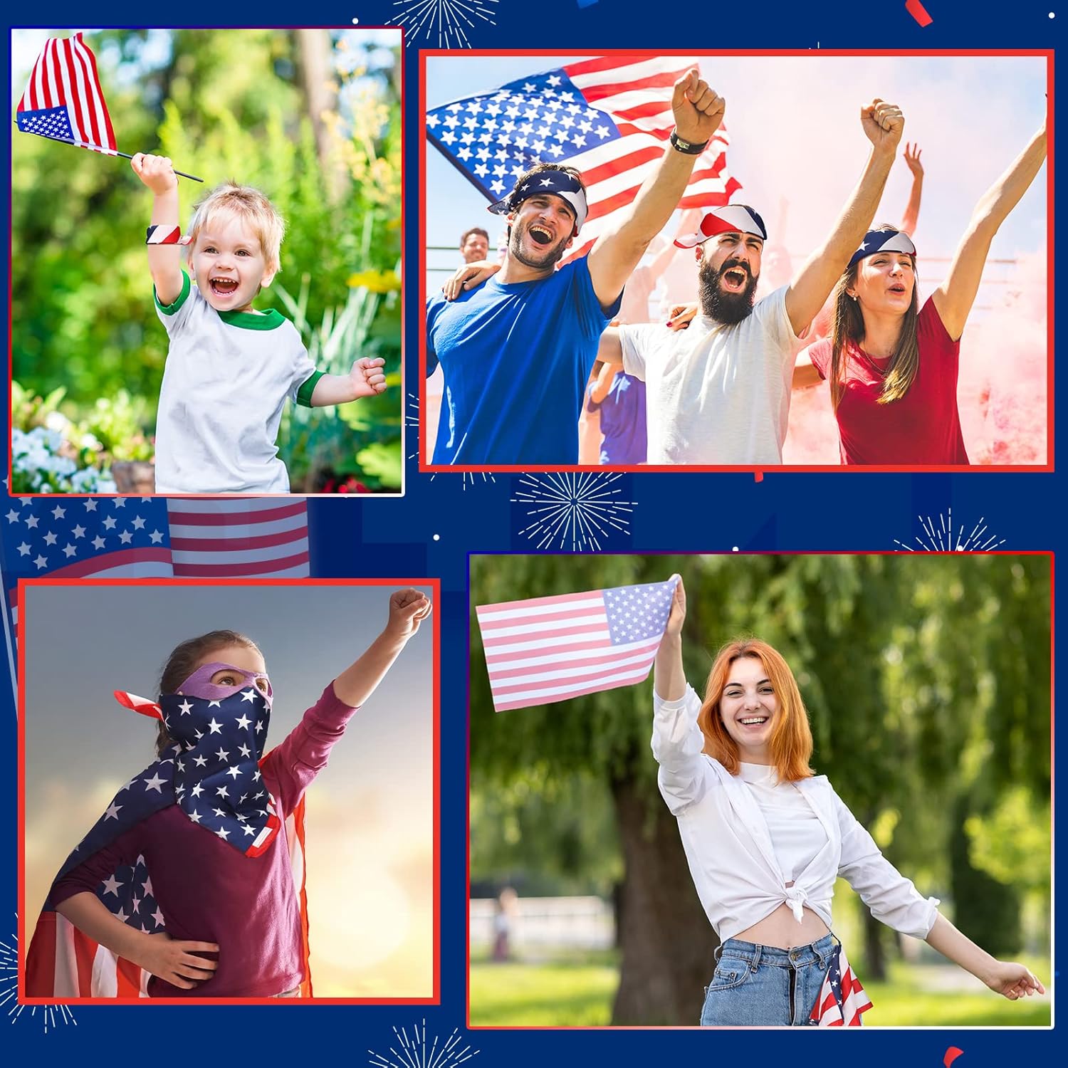Moukeren 100 Pieces Independence Day American Flag Bandanas USA Bandana 4th of July Accessories for Men Women Pet Patriotic Parades