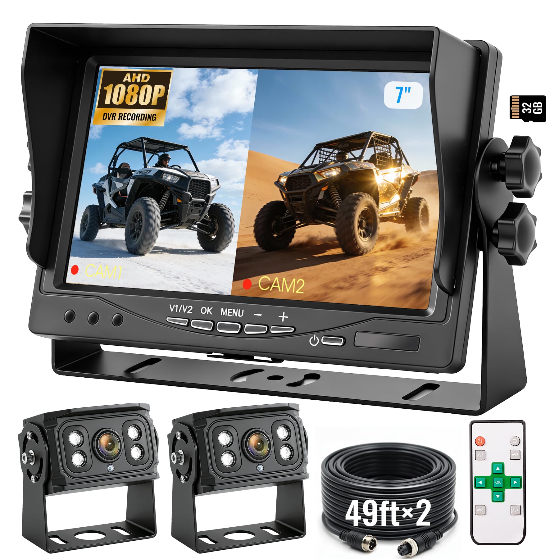 Photo 1 of WOOCARTY 7" 2-Wired Backup Camera System, DVR Dual Screen Rear View Camera, IP69 Waterproof IR Night Vision, 20G Vibration-Proof for Trailer/RV/Tractor/Truck/Combine/Skid Steer/Heavy Equipment/UTV, Y1