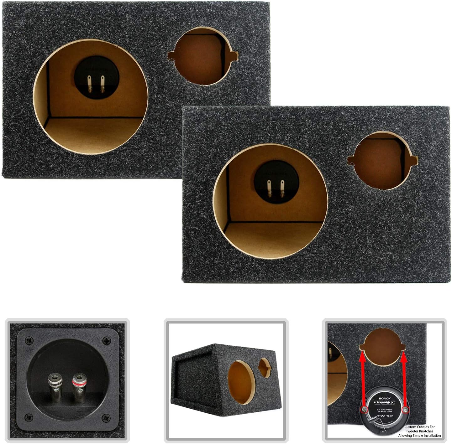 6.5" Midrange and Tweeter Car Speaker Box Universal Enclosures Sealed 2 Pack
