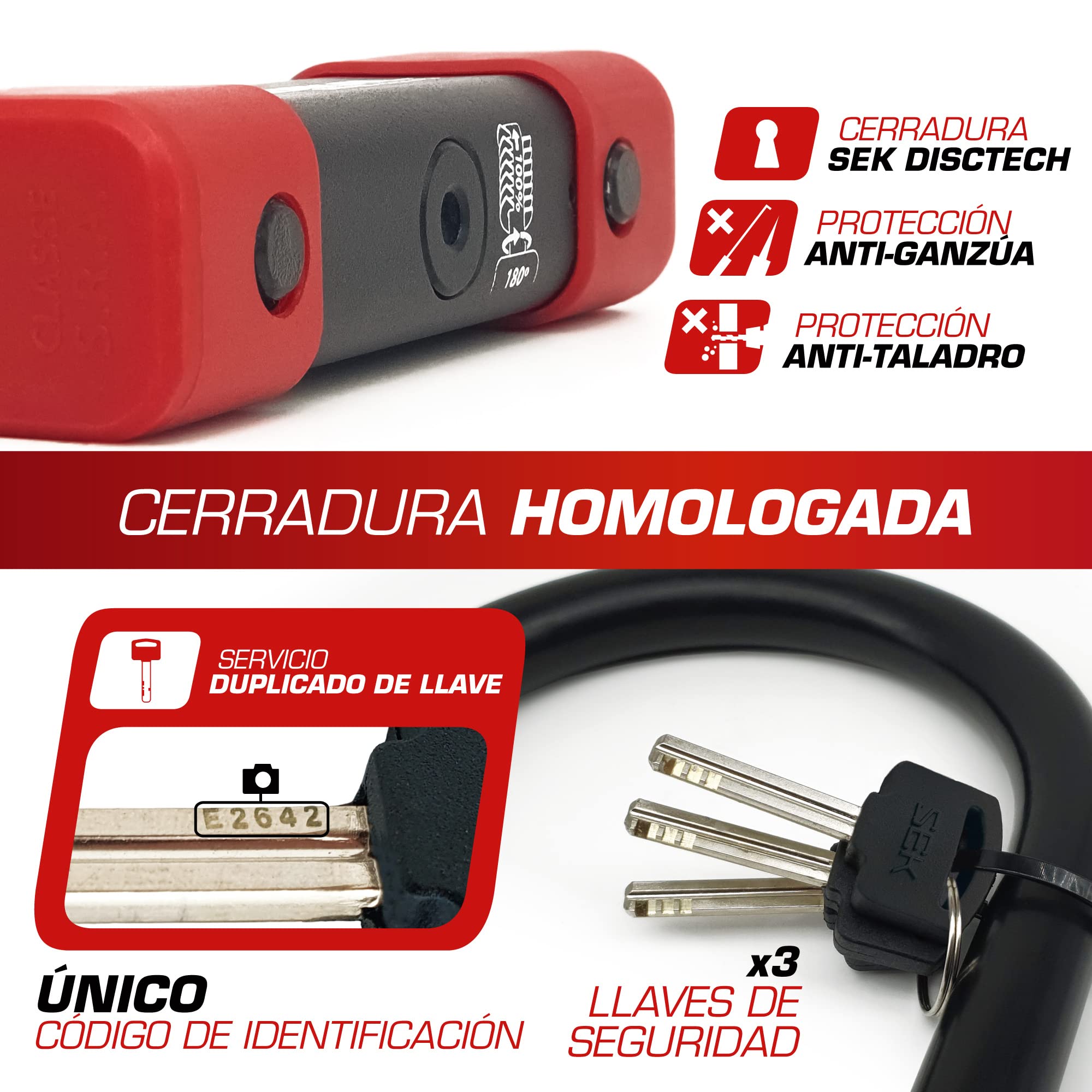 RADIKAL RK120R Candado Moto U Alta Seguridad Homologado SRA, 120x120mm, Arco ø18mm Acero Cementado Revestido de Doble Cierre, Cerradura Antiganzúa, Antirrobo U para Motocicleta Scooter, Bici Eléctrica