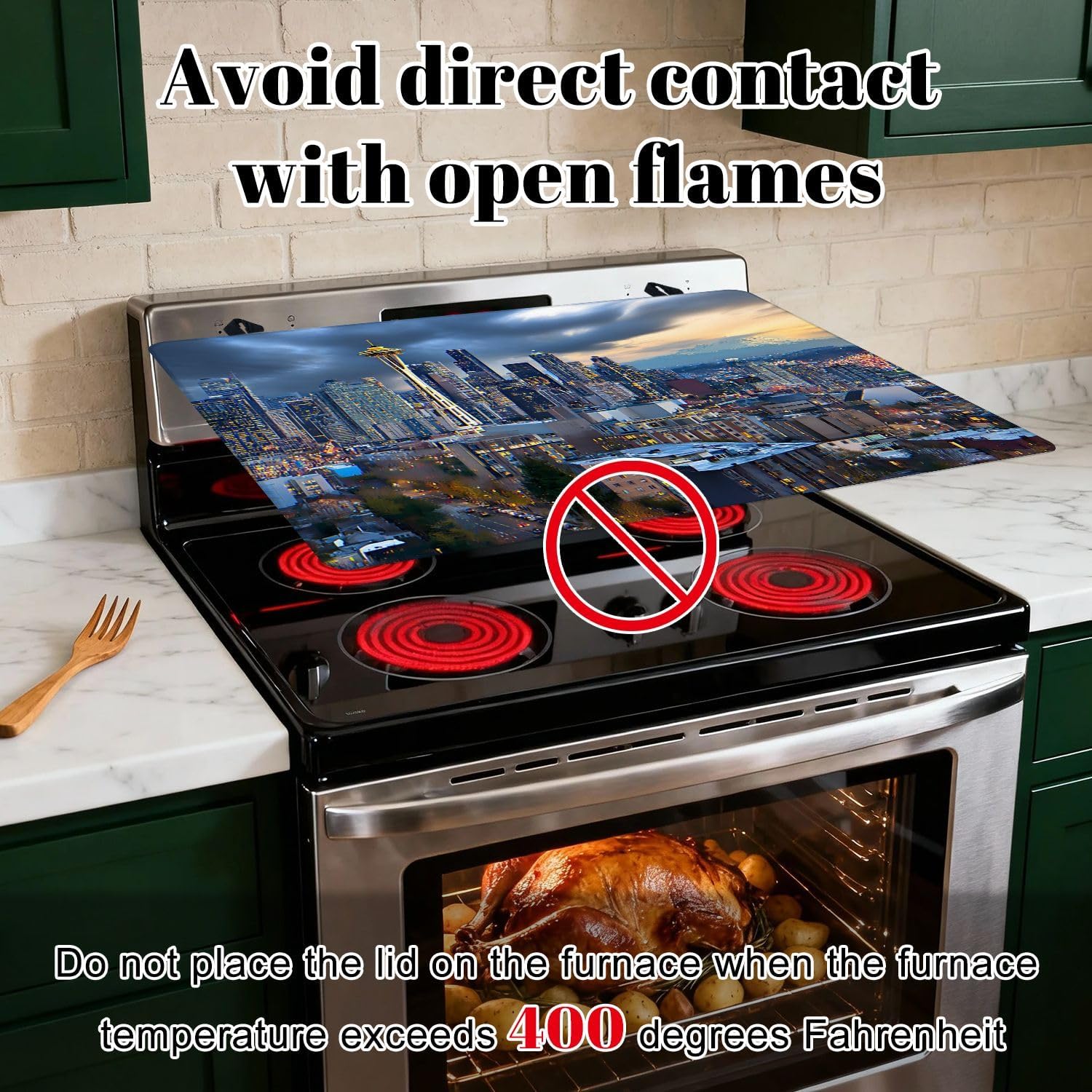 Stove Top Covers for Electric Stove Space Seattle downtown Glass Cooktop Burner Covers Heat Resistant Protector Kitchen Decor Keep Stove Clean 28''x20''