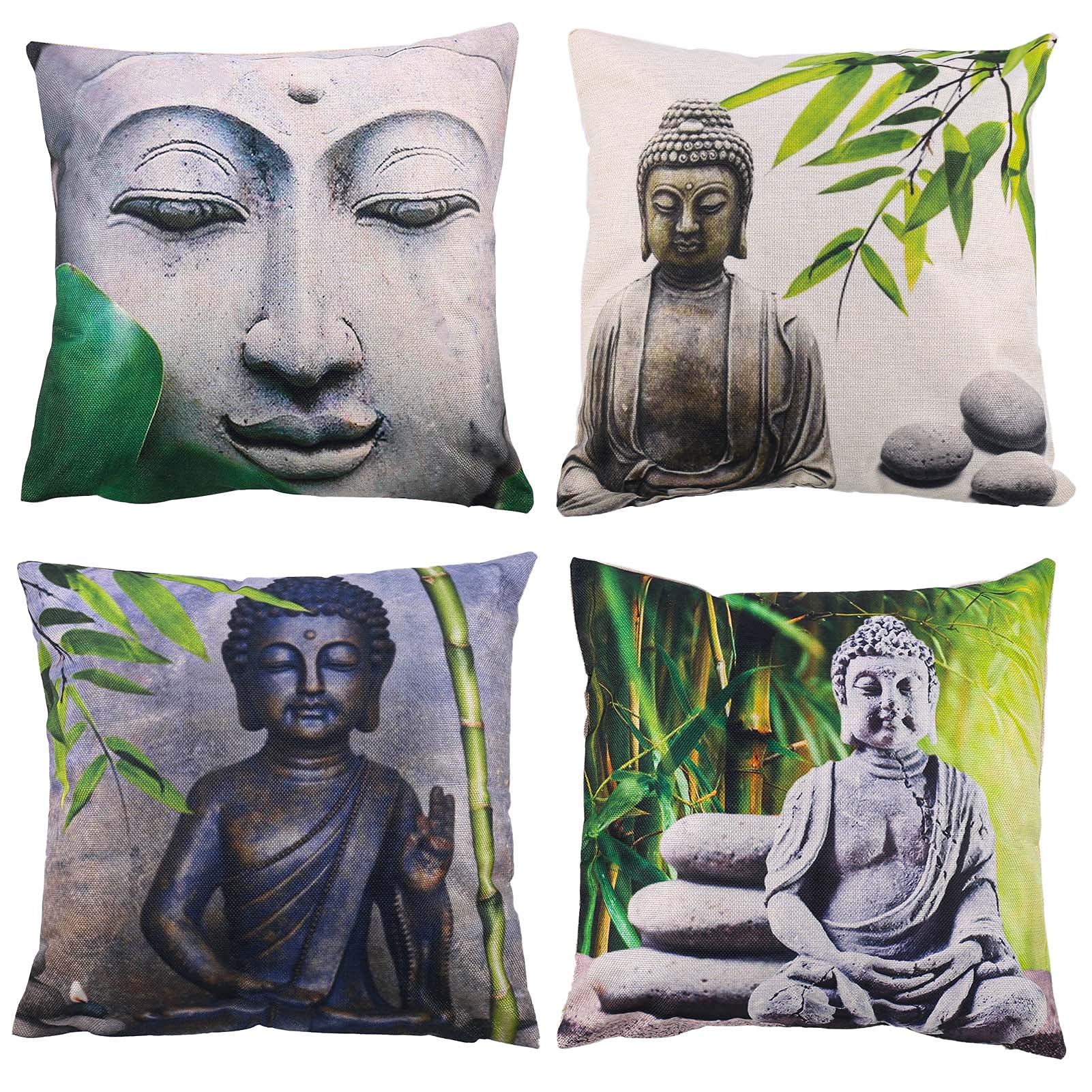 Pillow Cases, 4 Pack Buddha Cushion Covers Statue Linen Single-sided Pillowcase, Suitable for Home Decoration, Sofa and Car Seat Decoration, 45×45cm