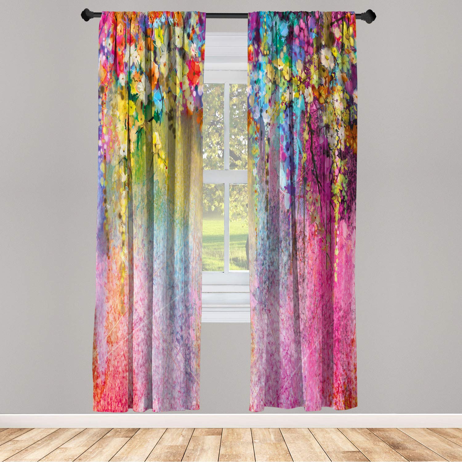 Ambesonne Flower Window Curtains, Abstract Herbs Alternative Medicine Blossoms Ivy Back Florets Shrubs Design, Lightweight Decorative 2-Panel Set &