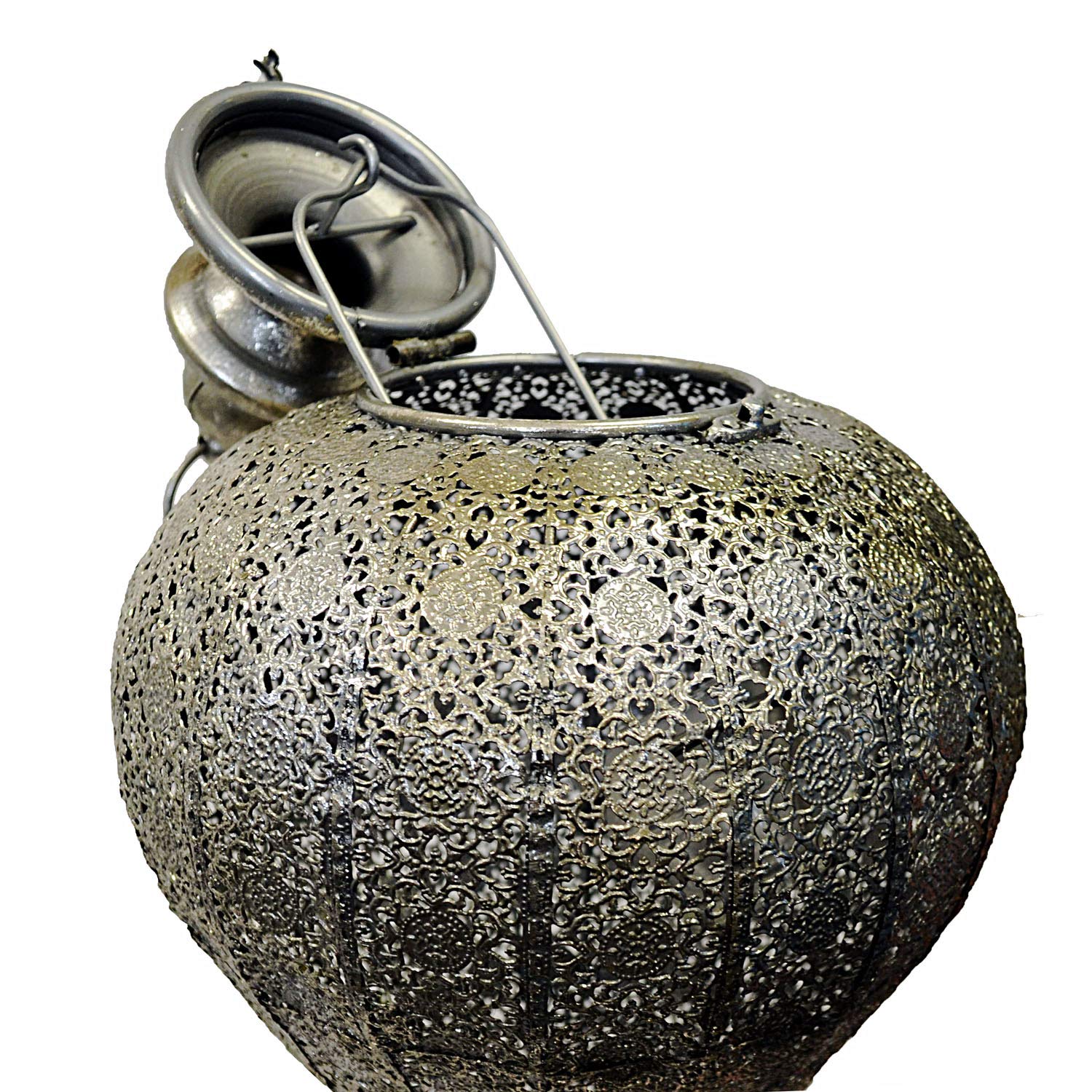 Westcharm Extra Large 27�H Antique Silver Oriental Moroccan Ramadan Lantern Metal Hanging Pendant Light Candle Lantern Lamp Indoor Outdoor Decorative Décor - 42" H with Chain