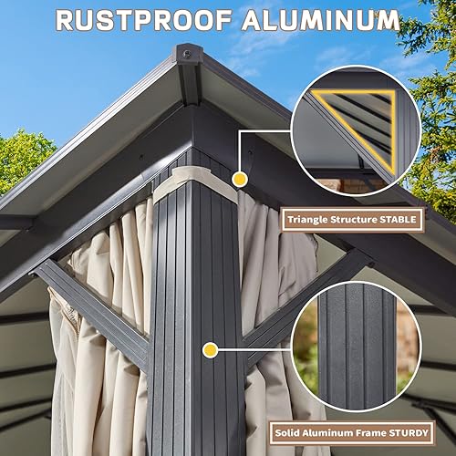 Miniatura 3 de EROMMY Cenador permanente de techo rígido de 12 x 14 pies con pérgola de 12 x 10 pies, toldo de acero metálico con techo compuesto de aluminio para