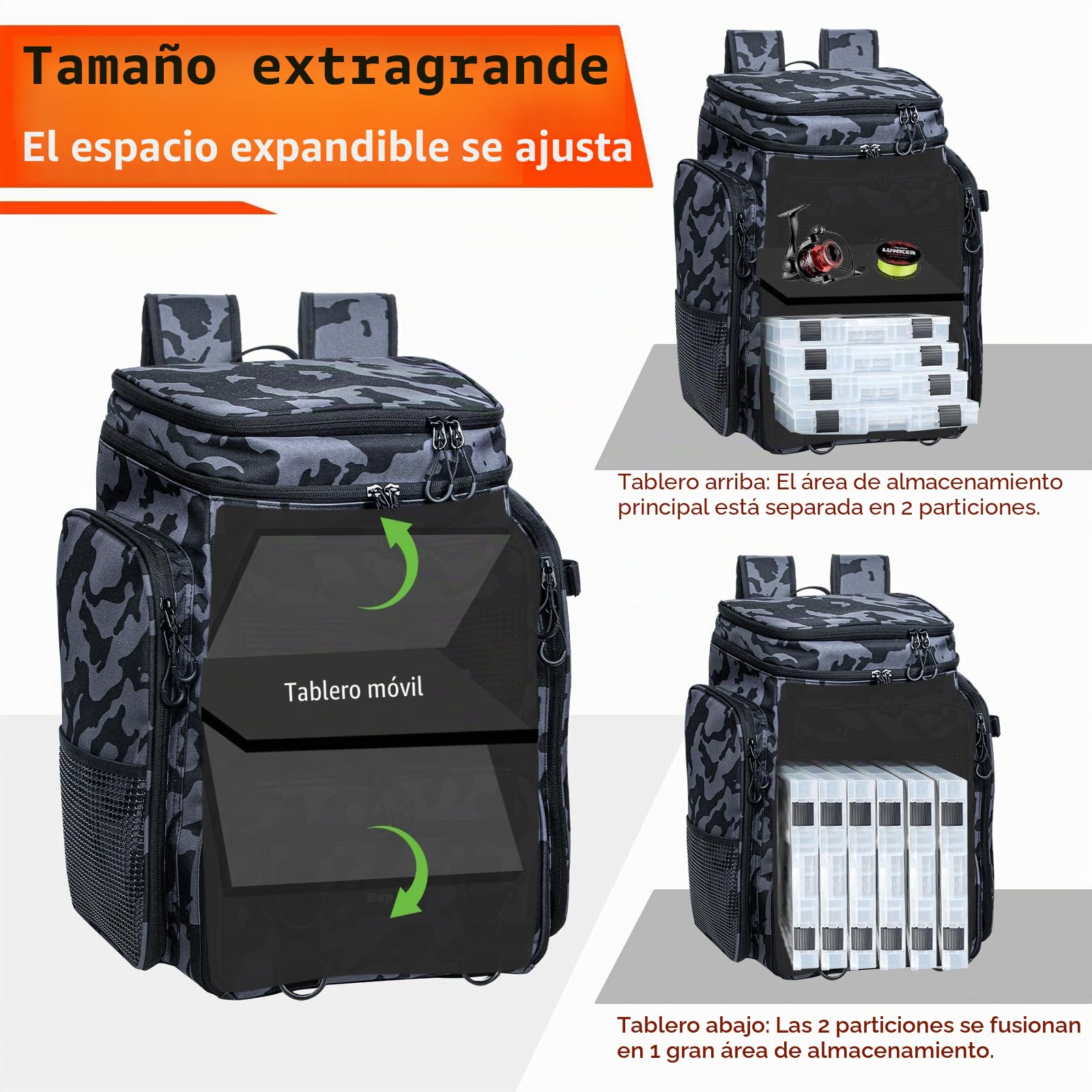 Hap Tim 42L Angel Mochila con 2 Varilla Titular Multi-Bolsillo Grande Bolsillo de Pesca Equipamiento Accesorios con Separador extraíble Día del Padre Navidad Regalos de los Hombres (FB-2308-CM-EU)