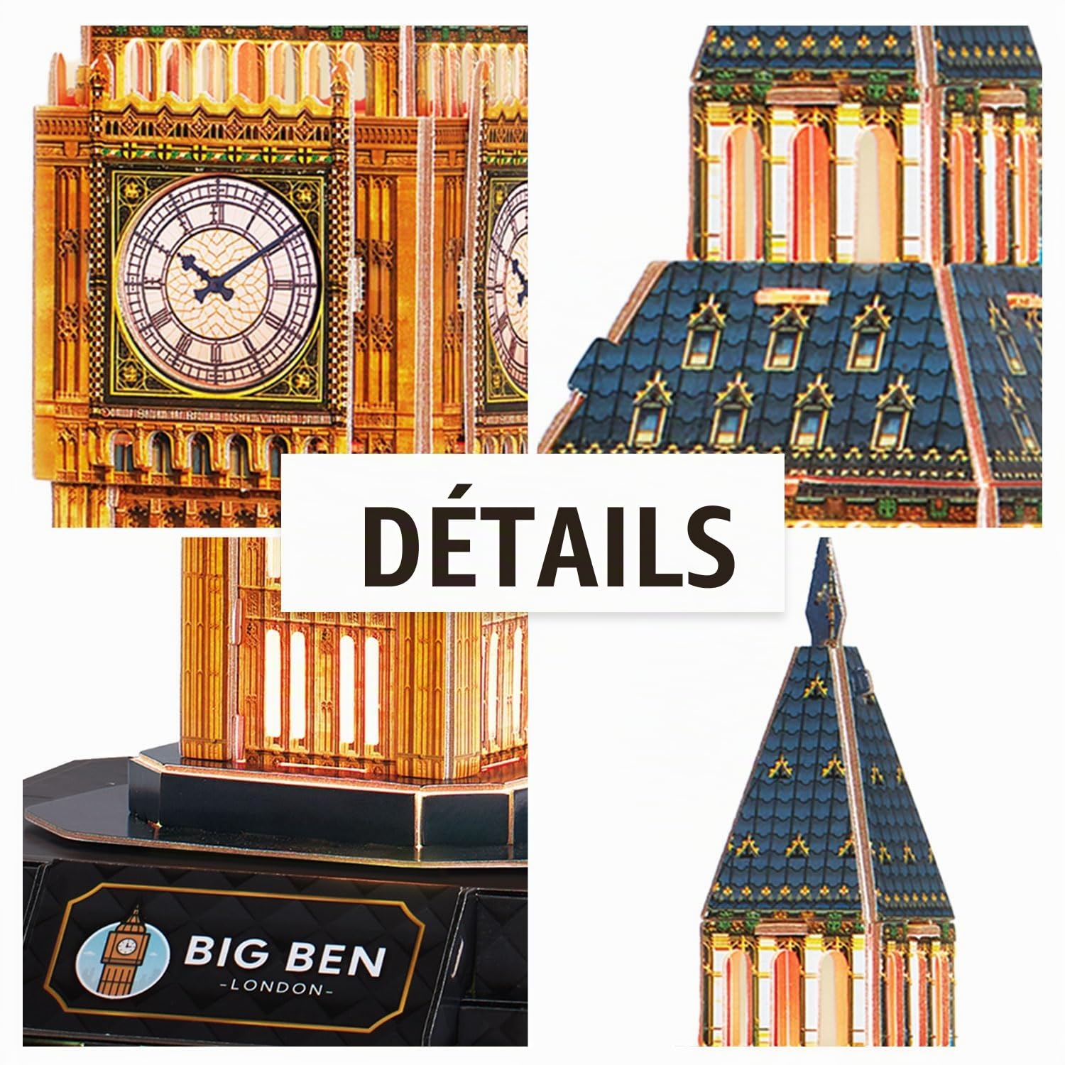 Puzzle 3D - Big Ben LED | Maquette A Construire | Puzzle 3D Adulte Et Puzzles 3D Enfant 8 Ans | Maquette Jouet Enfants | 32 Pièces