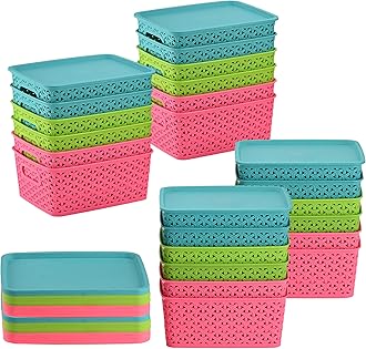 Kuber Industries Pack of 24 Multipurpose Storage Baskets with Lid for Organizing Home & Office | H1- Storage Box/Tray- Ideal for Kitchen, Bathroom, Clothes, Makeup & Stationery | Multicolor