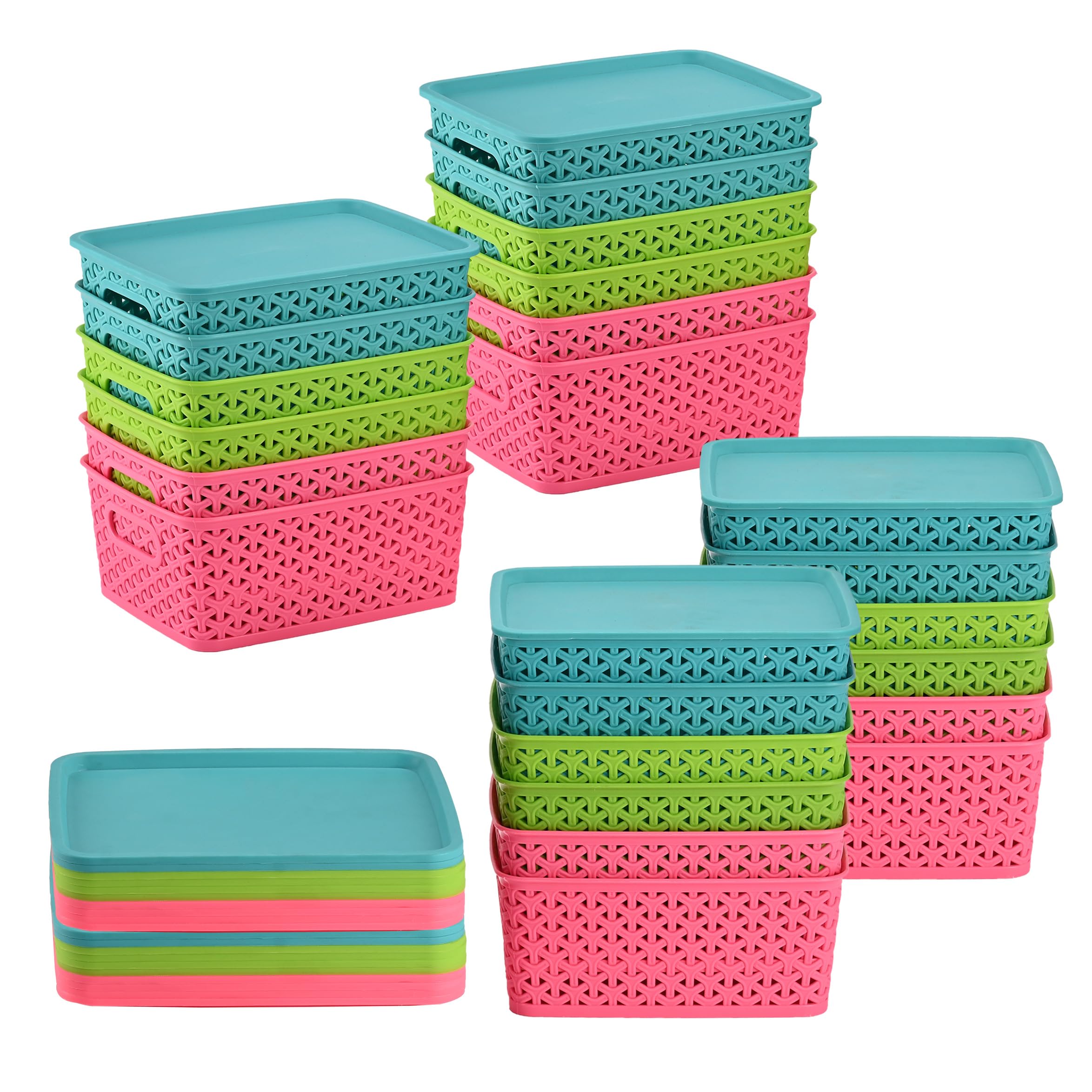 Kuber Industries Pack of 24 Multipurpose Storage Baskets with Lid for Organizing Home & Office | H1- Storage Box/Tray- Ideal for Kitchen, Bathroom, Clothes, Makeup & Stationery | Multicolor