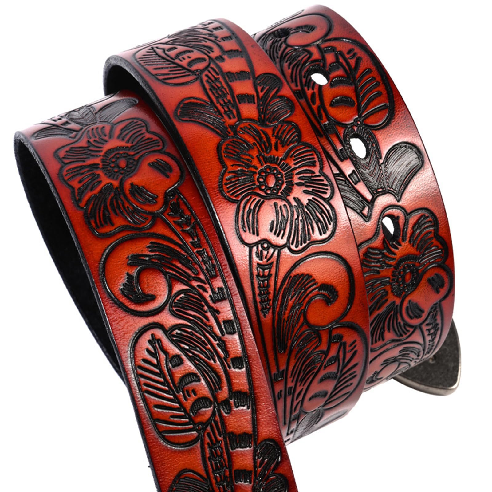 Cintura In Pelle Goffrata Vintage Da Uomo E Donna - Fibbia In Argento Con Incisione Floreale Western, Cinturino In Vita Stile Cowgirl Country