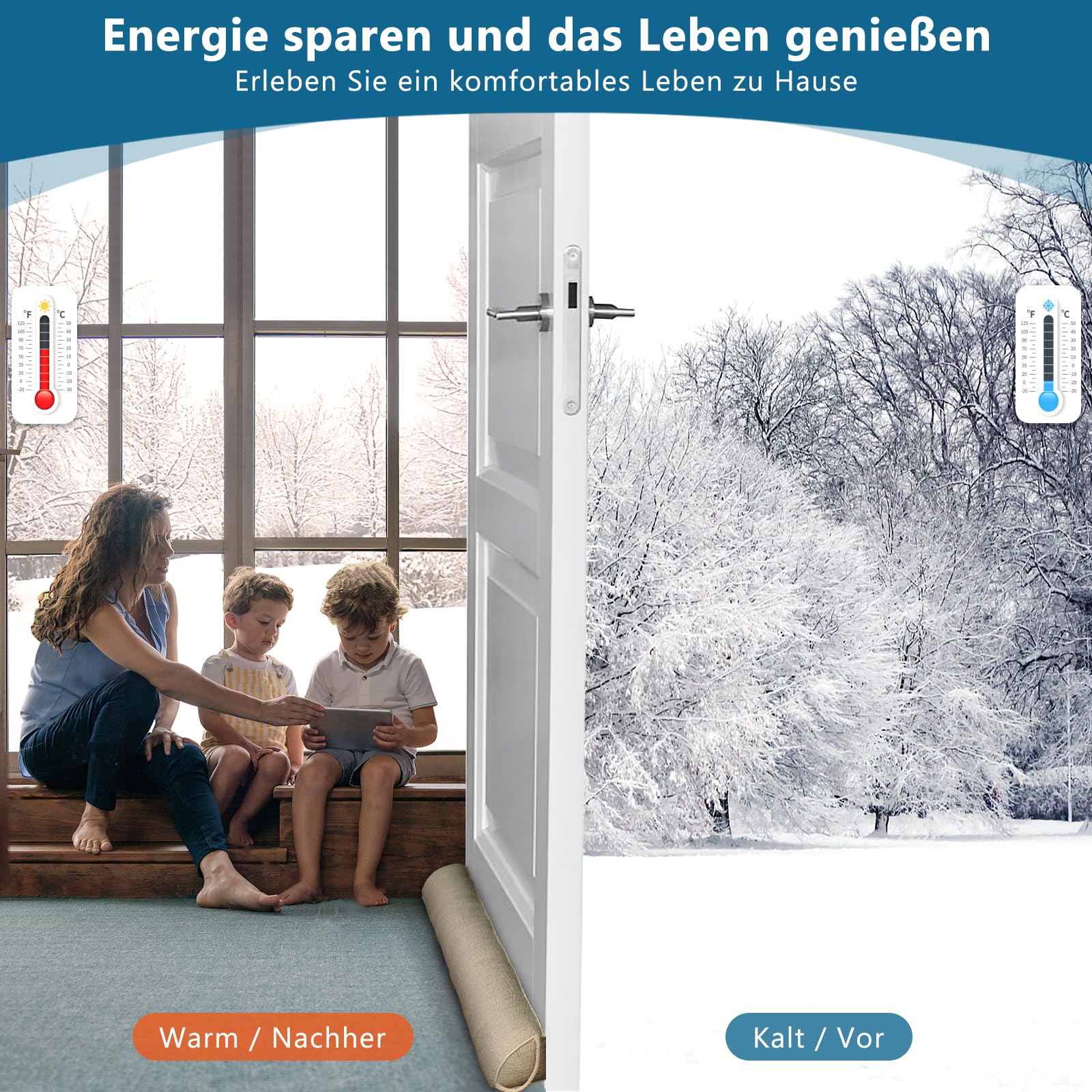 HooTown Zugluftstopper für türen, 102cm Schwerer Zugluftstopper tür Zugluftstopper Windstopper Türluftstopper für Schutz Zugstopper Türluftstopper Haustür Kältestopper für Türen & Fenster, Beige