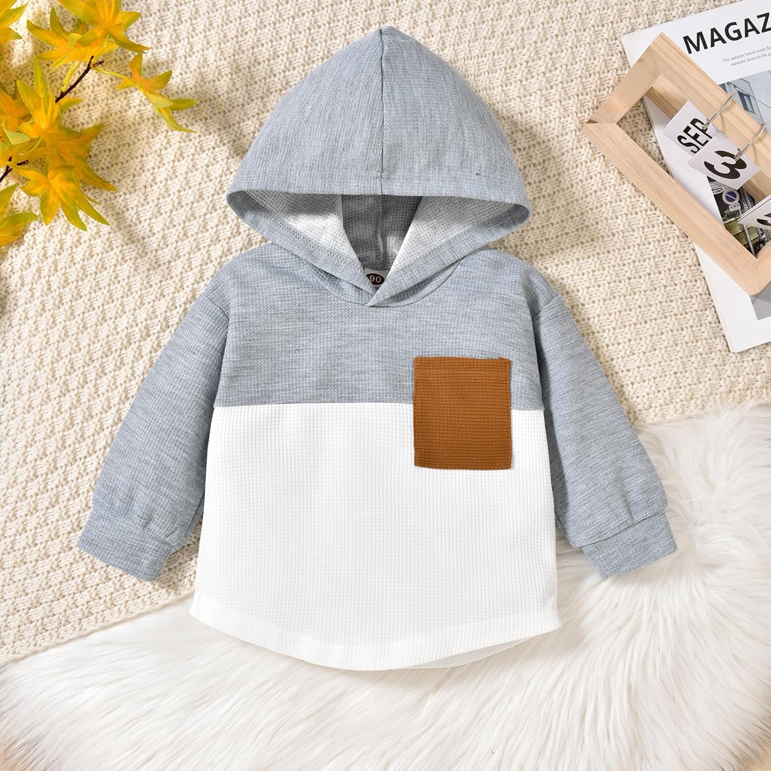 Toddler Boy Fall Winter Clothes Waffle Hooded Sweatshirt Tops Pant Outfit Color Block Long Sleeve Clothing - Image 7