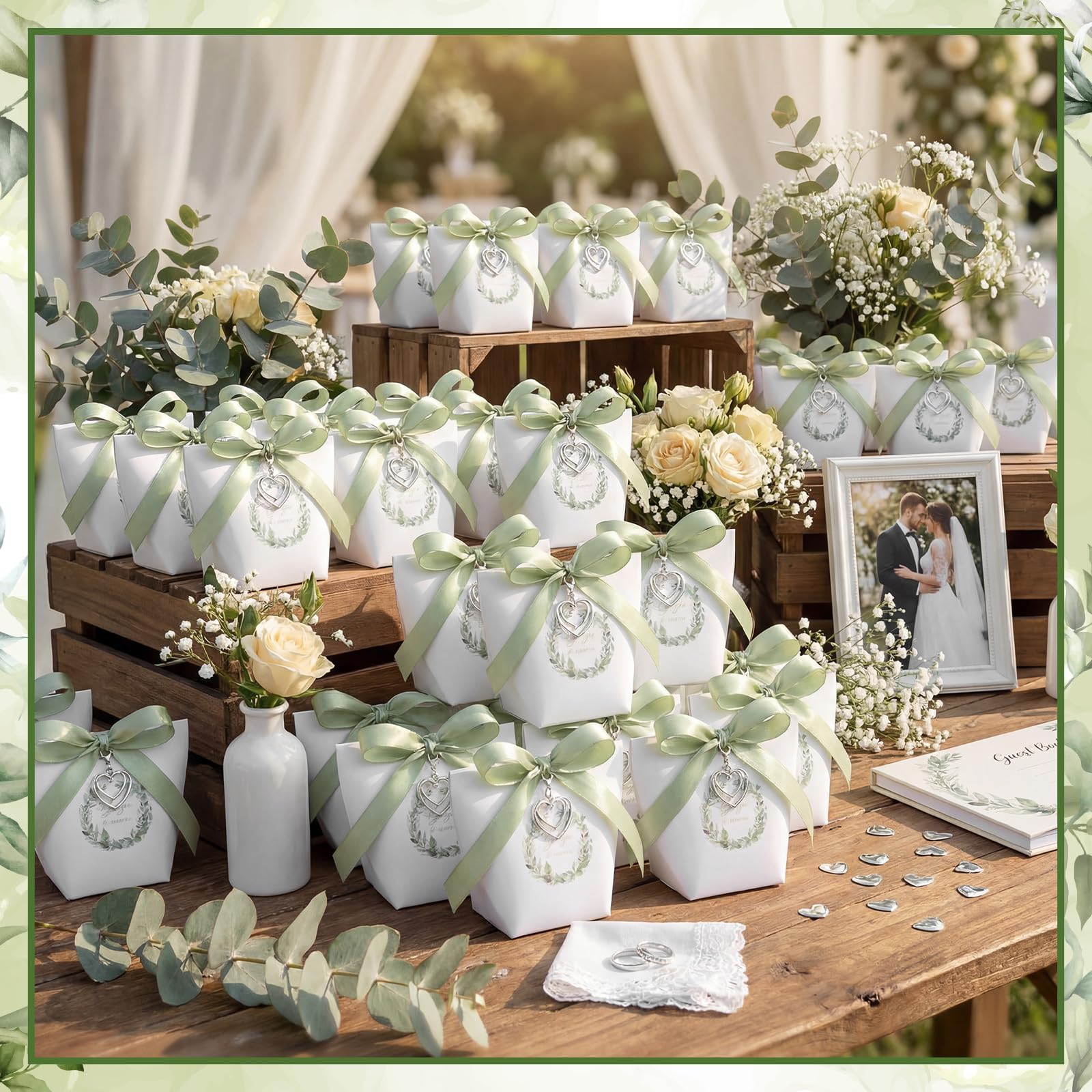 50 Sets Cajas para Recuerdos Boda con Cinta Colgante de Corazón Bolsas de Confites Cajas de Regalo para Bautizo Confirmación Comunión Compromiso Cumpleaños Agradecimientos Fiestas(Blanco)