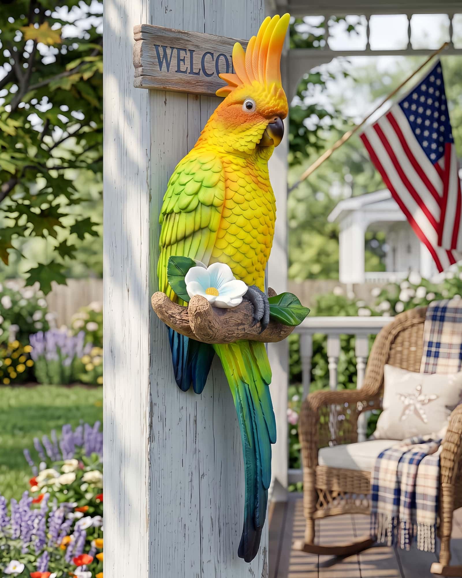 Tropische echte Papageien-Dekoration, Kunstharz-Vogelfiguren, Vogelstatuen, Heim-Dekoration für Tiki-Bar, perfekt für Hof-Ornamente, Baumschmuck im Freien, Terrasse, Rasen, Baumstamm, Veranda