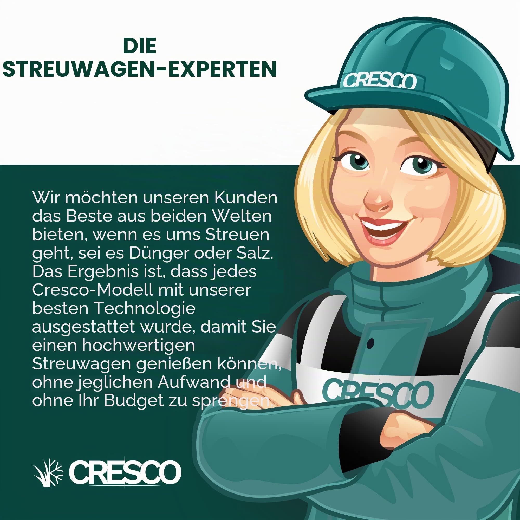 CRESCO 20 Dünger, Salz- und Samenstreuer – CR20SW Rollen-Grüner Roller | Easy Push Streuer | für Rasen- und Gartenpflege | Einstellbare Streumuster-Kontrolle | Kompletter schwerer bis leichter
