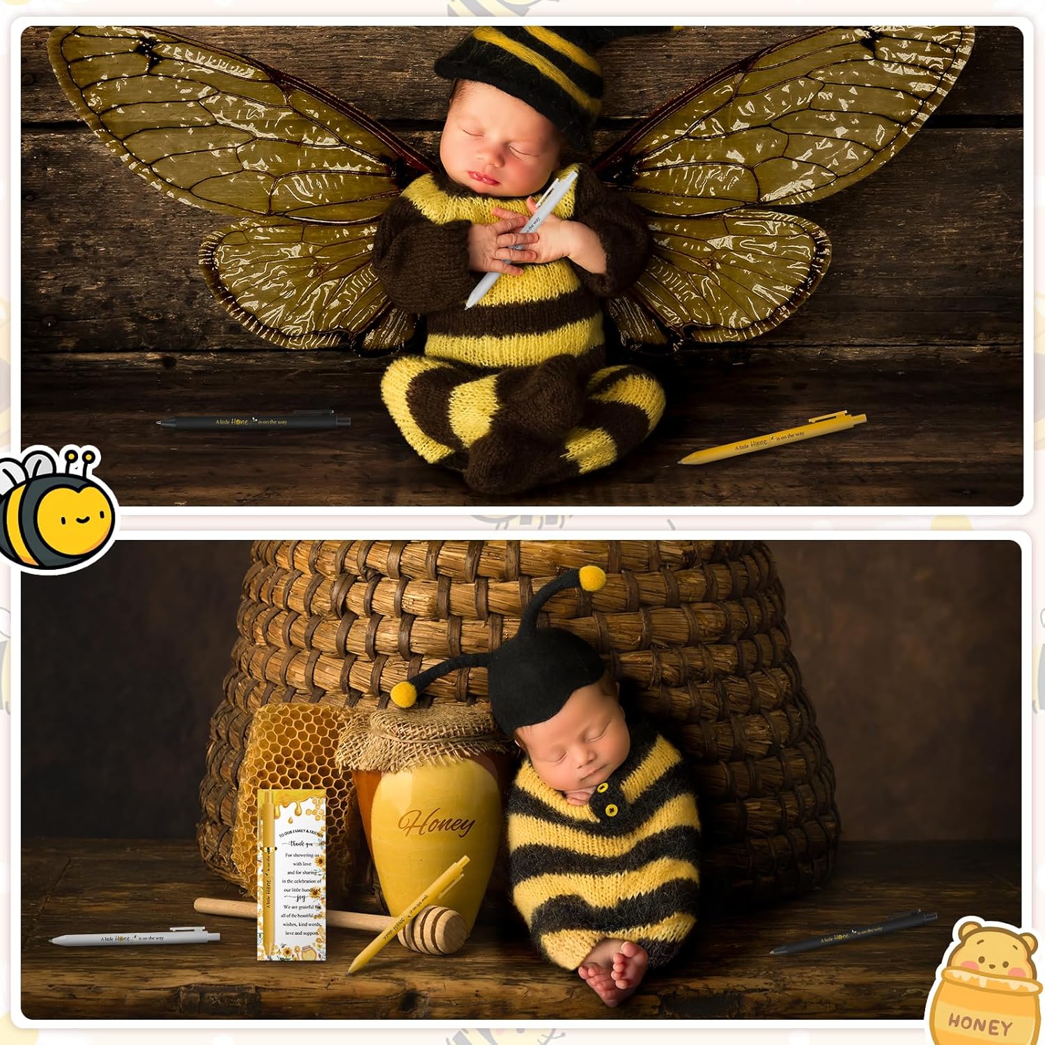 Engrowtic 100 Set Bee Baby Shower Gifts Pens for Guest Bee Themed Baby Shower Party Favors Ballpoint Pens with Thank You Cards Cute Gender Reveal Game Prizes Birthday Return Gifts Souvenirs Supplies