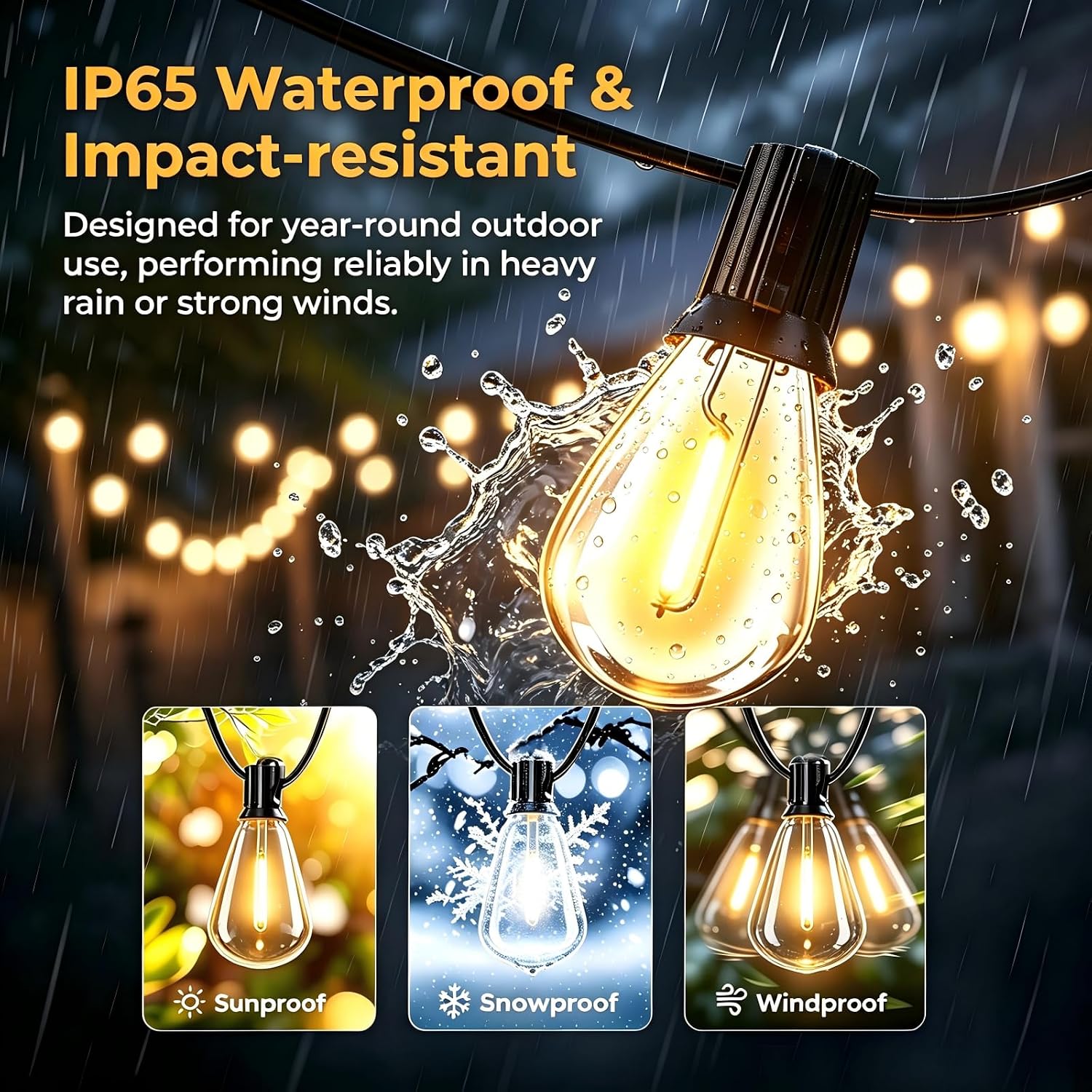 120FT Outdoor String Lights, LED Patio Lights with 30+2 Shatterproof S11 Edison Bulbs,Ultra Long Waterproof Hanging Lights for Backyard Deck Porch Party Decor Commercial Use 2700K image 3