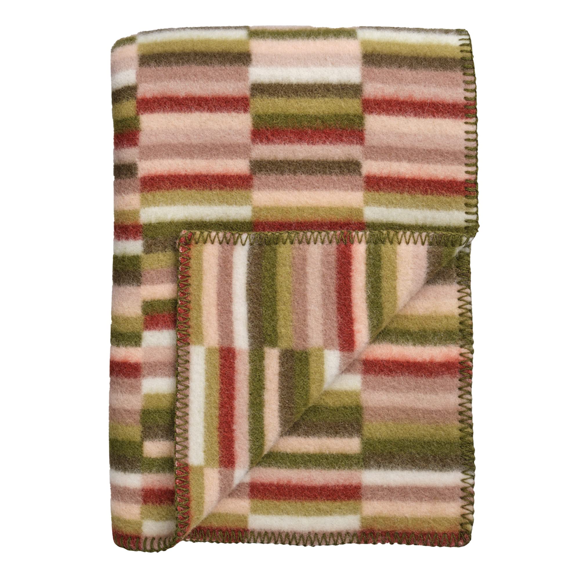 Roros Tweed Designer 100% Norwegian Wool Throw Blanket in Many Patterns (Ida in Olive Burgundy, 6002)