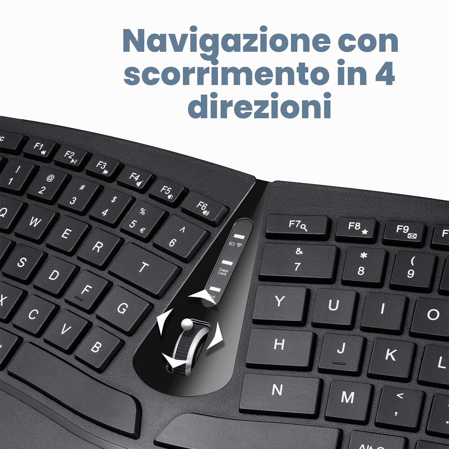 Perixx Periduo-606 - Set tastiera ergonomica compatta e mouse verticale wireless, poggiapolsi regolabile e tasti Low Profile, dpi regolabile, QWERTY spagnolo