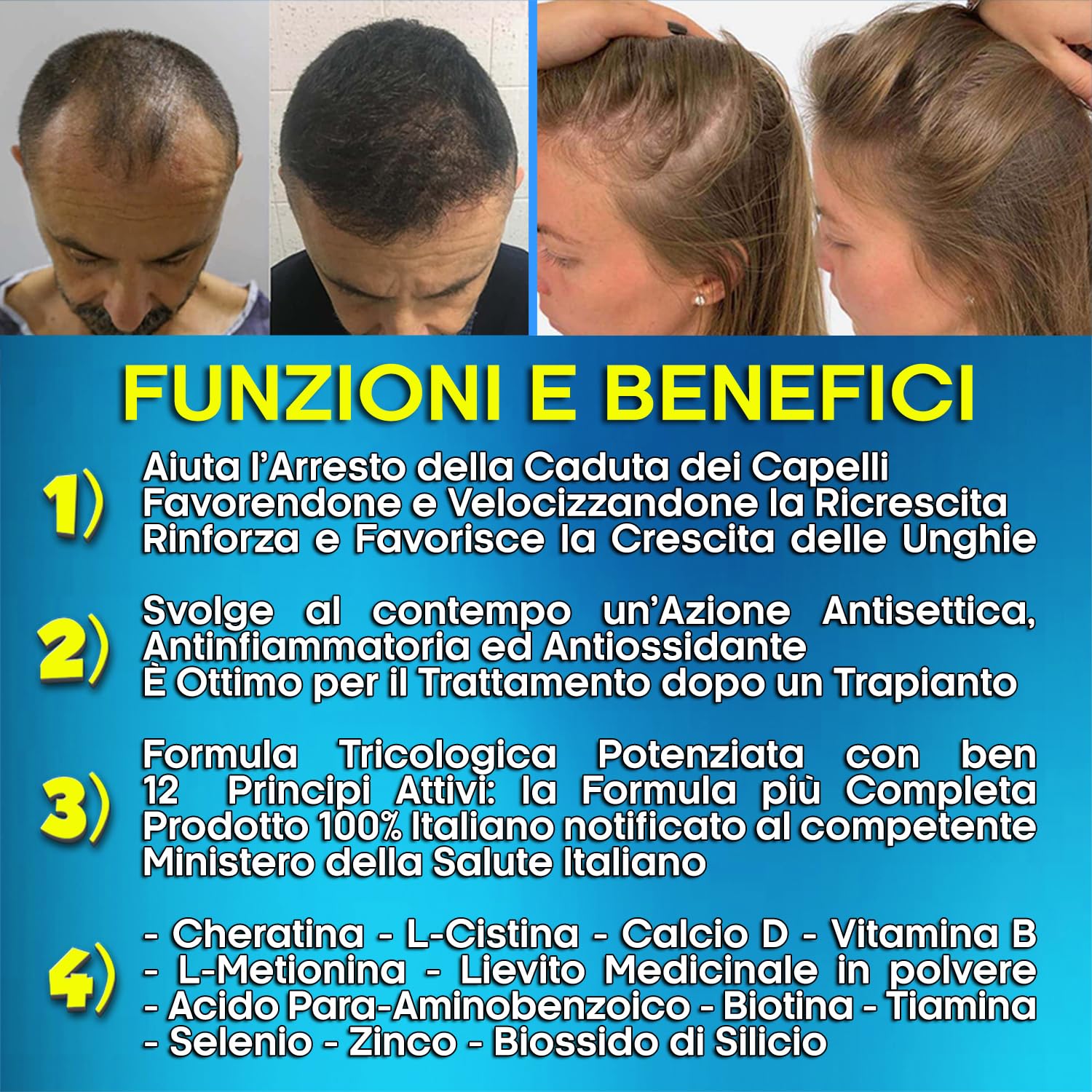 HAIR REBIRTH STRONG * 3 Flaconi: 270 capsule * la Migliore Cura per i Capelli * Nuova Formula Tricologica: Cheratina Biotina Cistina Calcio D Vitamina B * Blocco della Caduta e Rinascita dei Capelli