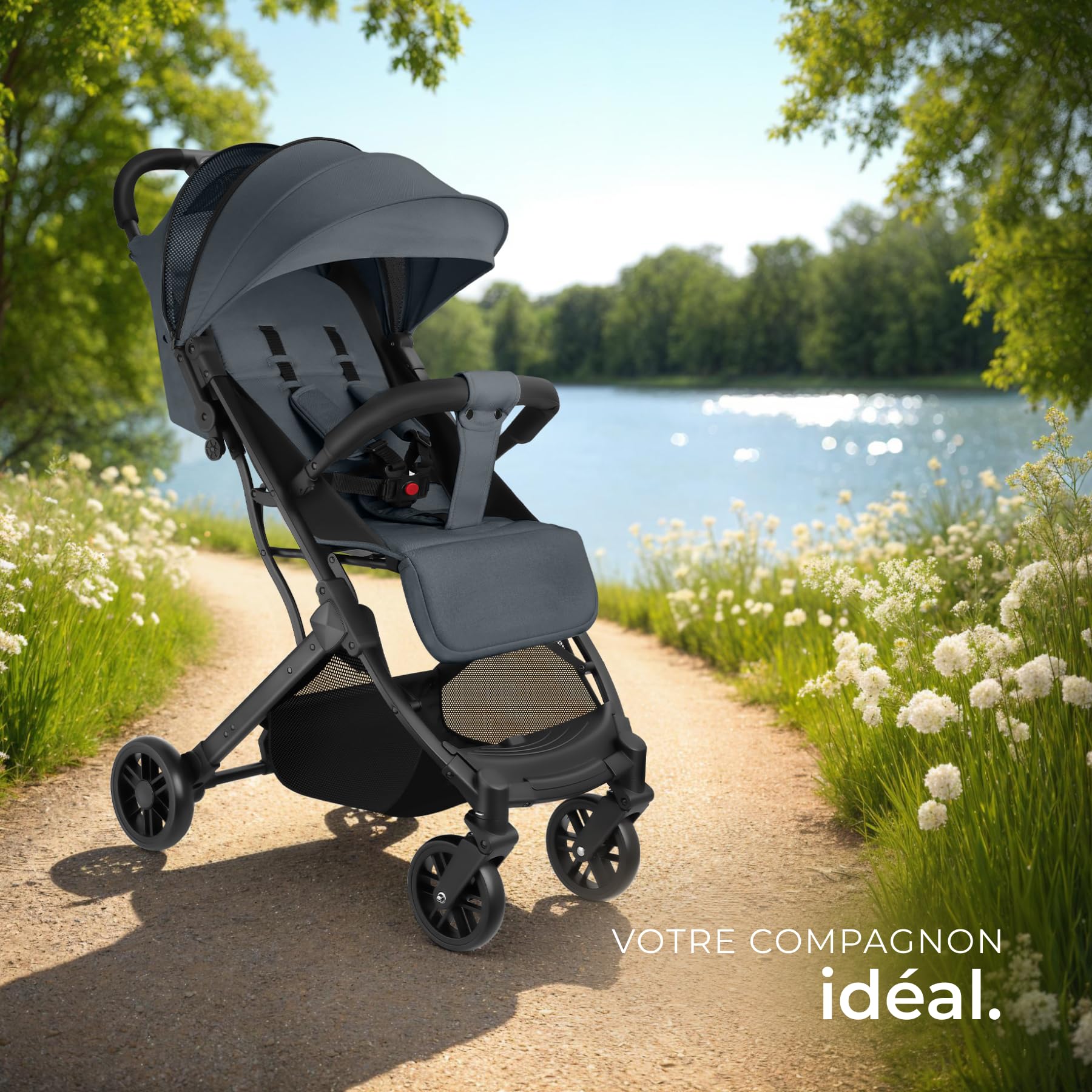 tectake® Poussette compacte 0-36 mois Pliable avec Panier de rangement Dossier inclinable Harnais 5 points Poussette compacte & légère Poussette voyage Accessoires Bébé Nouveau né Enfant Baby stroller