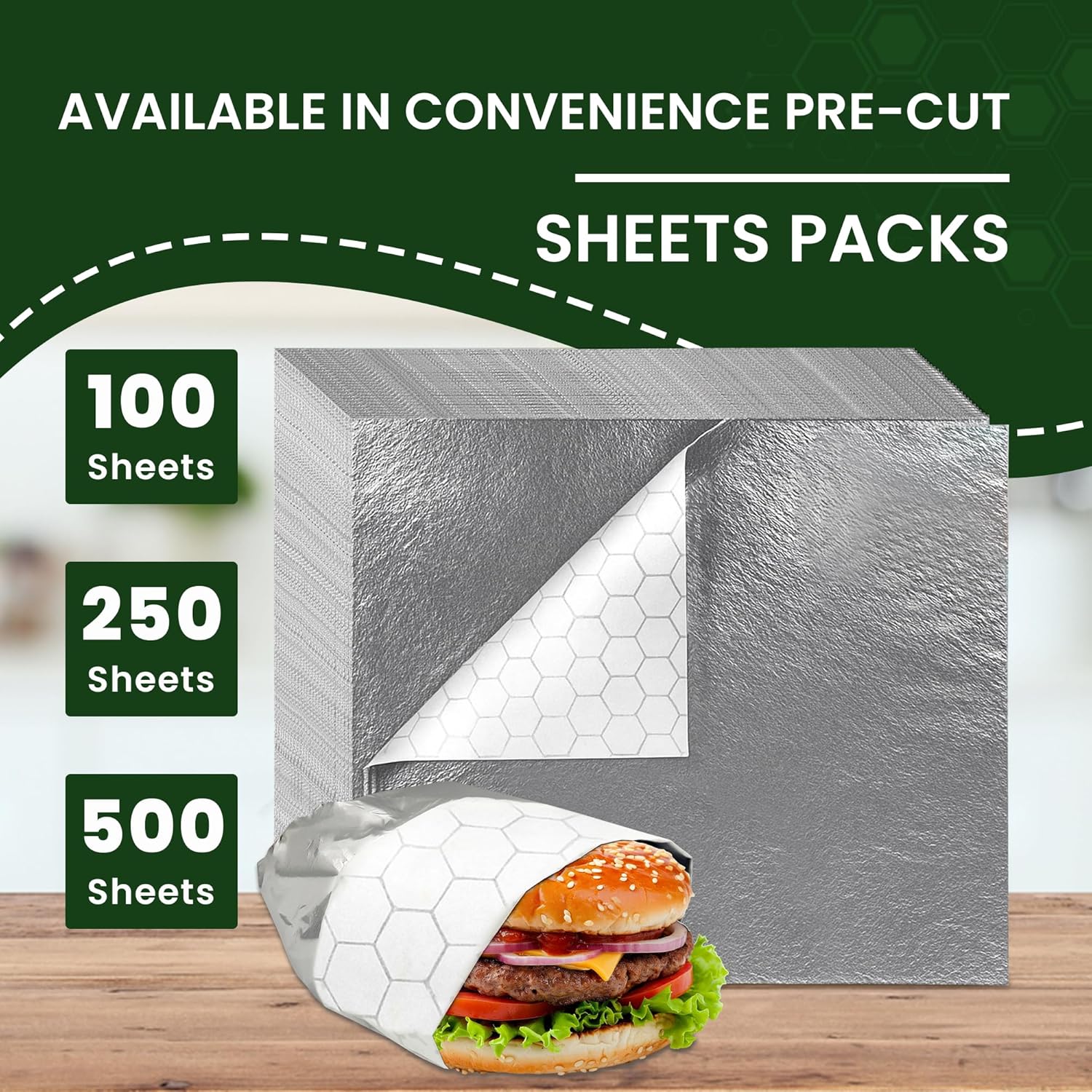 100 Sheets - Sandwich Wrapping Paper Sheets With Foil Baing - Burrito