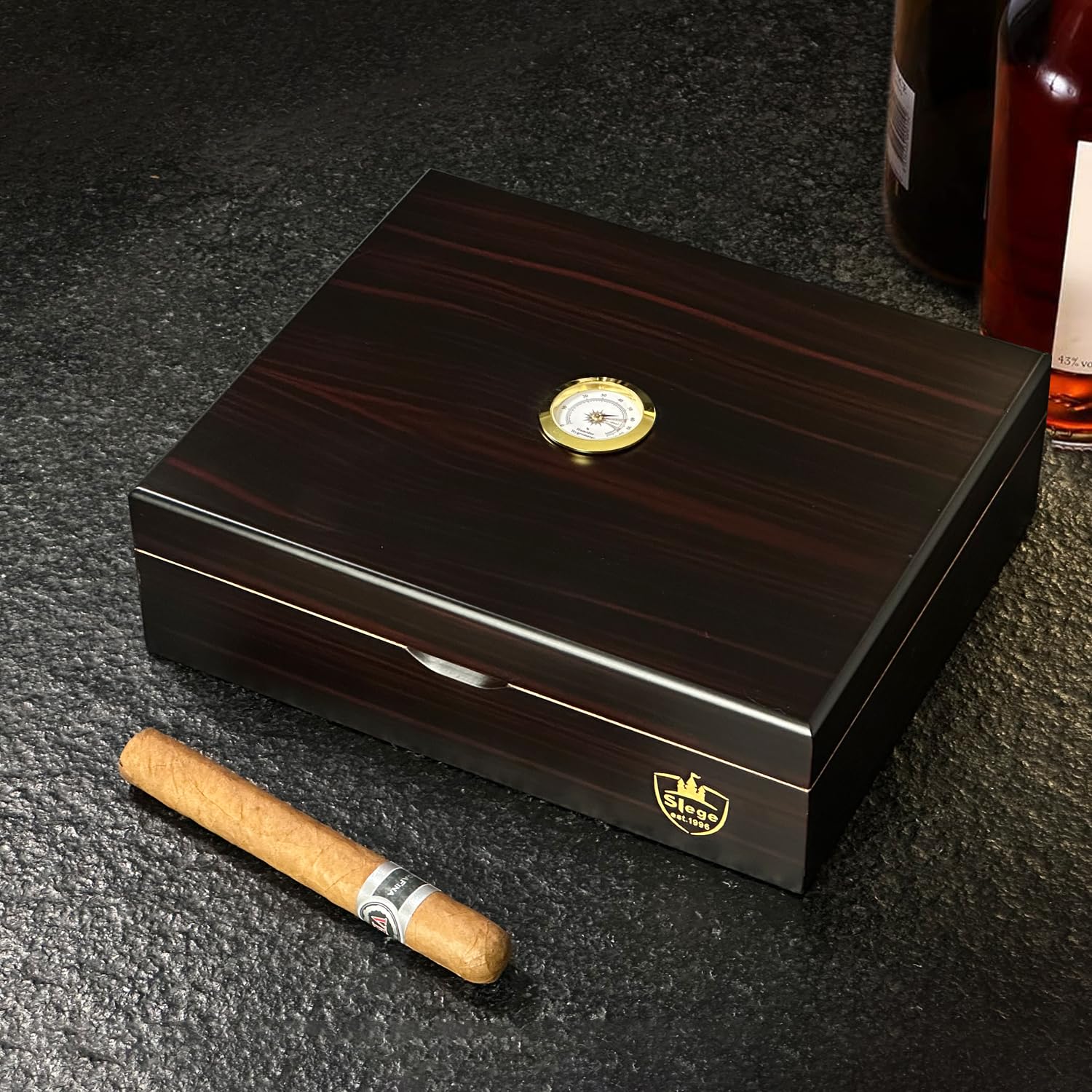 Slege Zigarren Humidore, Humidor-Zigarren,Spanische Zeder Holz Zigarrenbox,mit Humidor Befeuchter,Hygrometer,Teiler,einzelne Schicht,Männer Geschenk Zigarren Zubehör (10-30 zigarren)