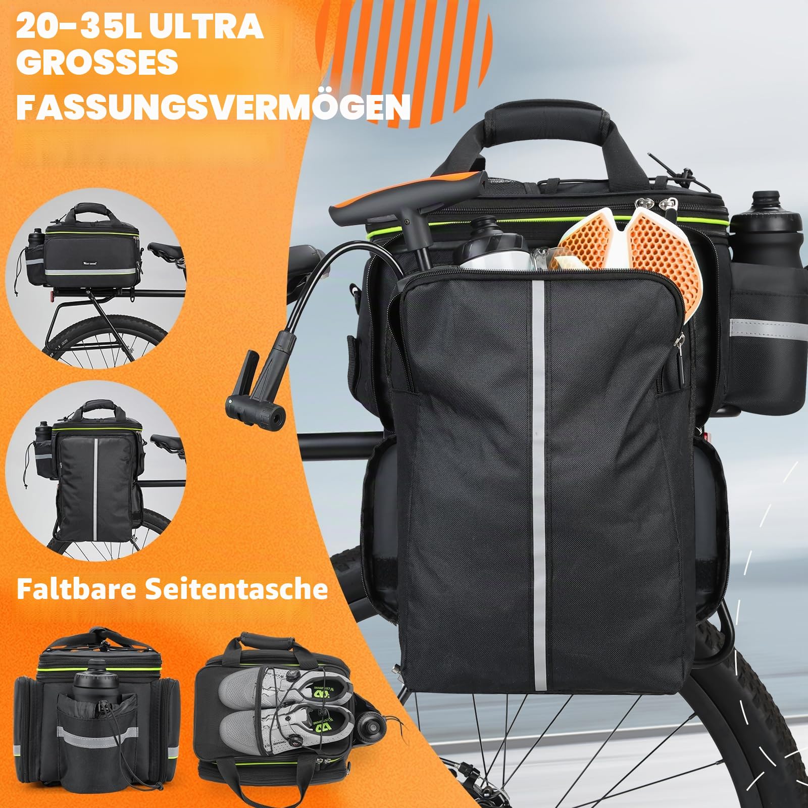 WESTGIRL Fahrradgepäcktasche, 35L doppelseitig, wasserdicht, Satteltasche, langlebig, für den Rücksitz, mit verstellbarem Schultergurt
