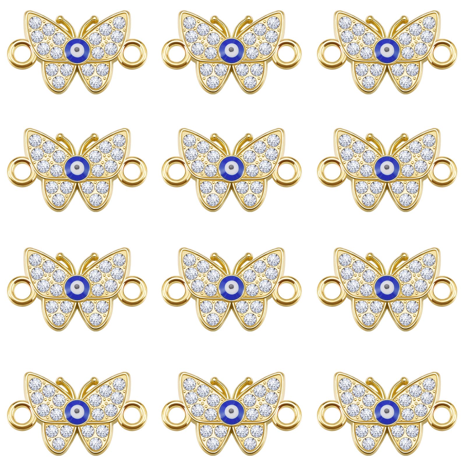 MESARCH 50 Pieces Metal Rhinestone Butterfly Connector Charm Evil Eye Links Charm Crystal Pendant Bead for Diy Mexican Bracelet Necklace Earring