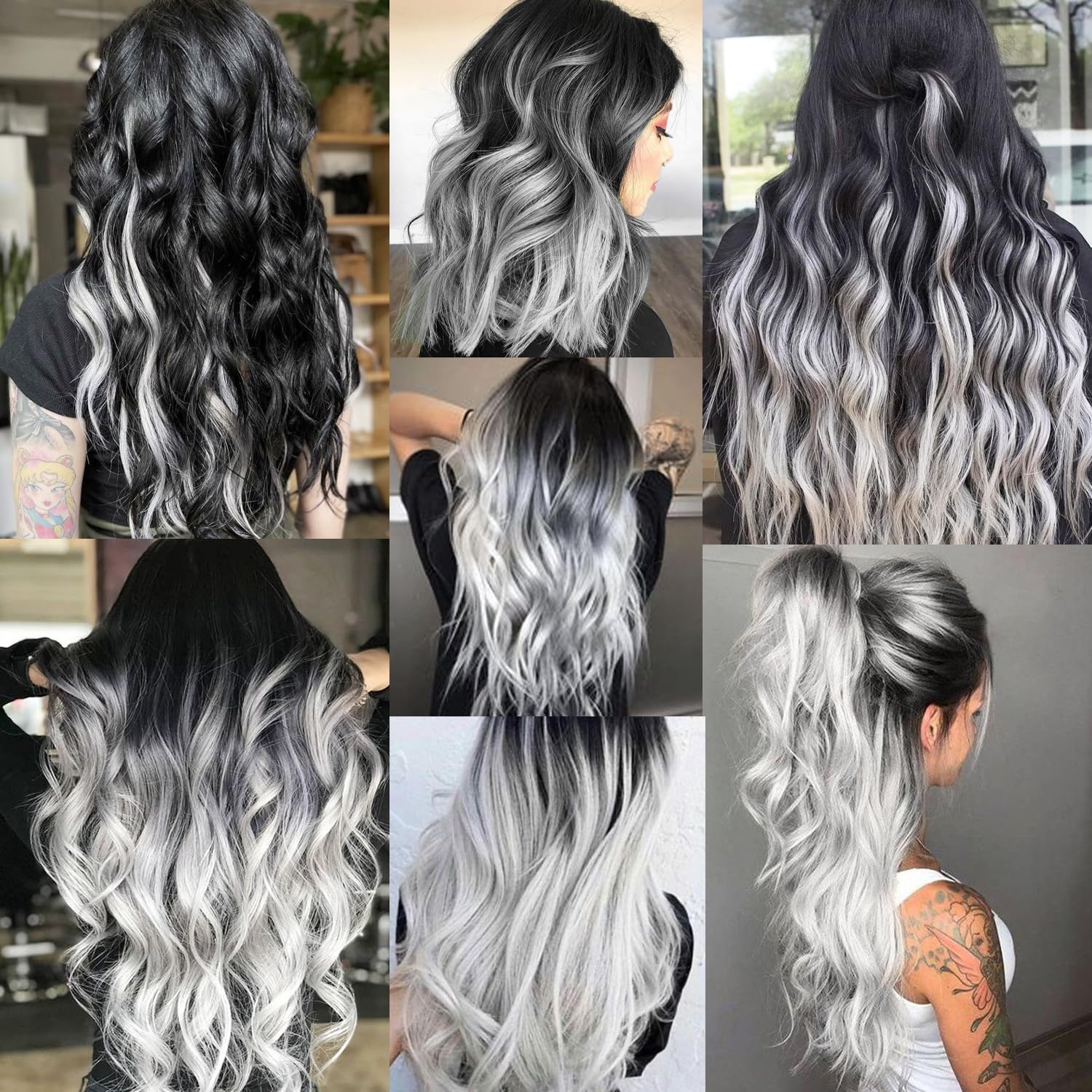 16 extensiones de cabello sintético rizado y ondulado con clip, para niñas, mujeres y niños, multicolor, para fiestas, cosplay, festival, regalo (blanco) 6