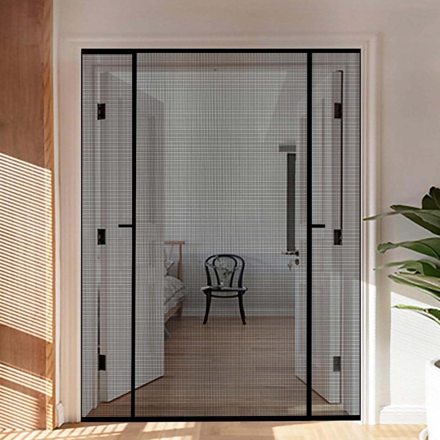Magnetic Screen Door Mesh with Super Strong Magnets, Fiberglass Double Opening Door Net Screen for Sliding Glass Door, Large Patio Door and French Door, Fit Door Size Up to 72 X 80 Inch, Black Fit Doors Size Up to 72 X 80 Inch