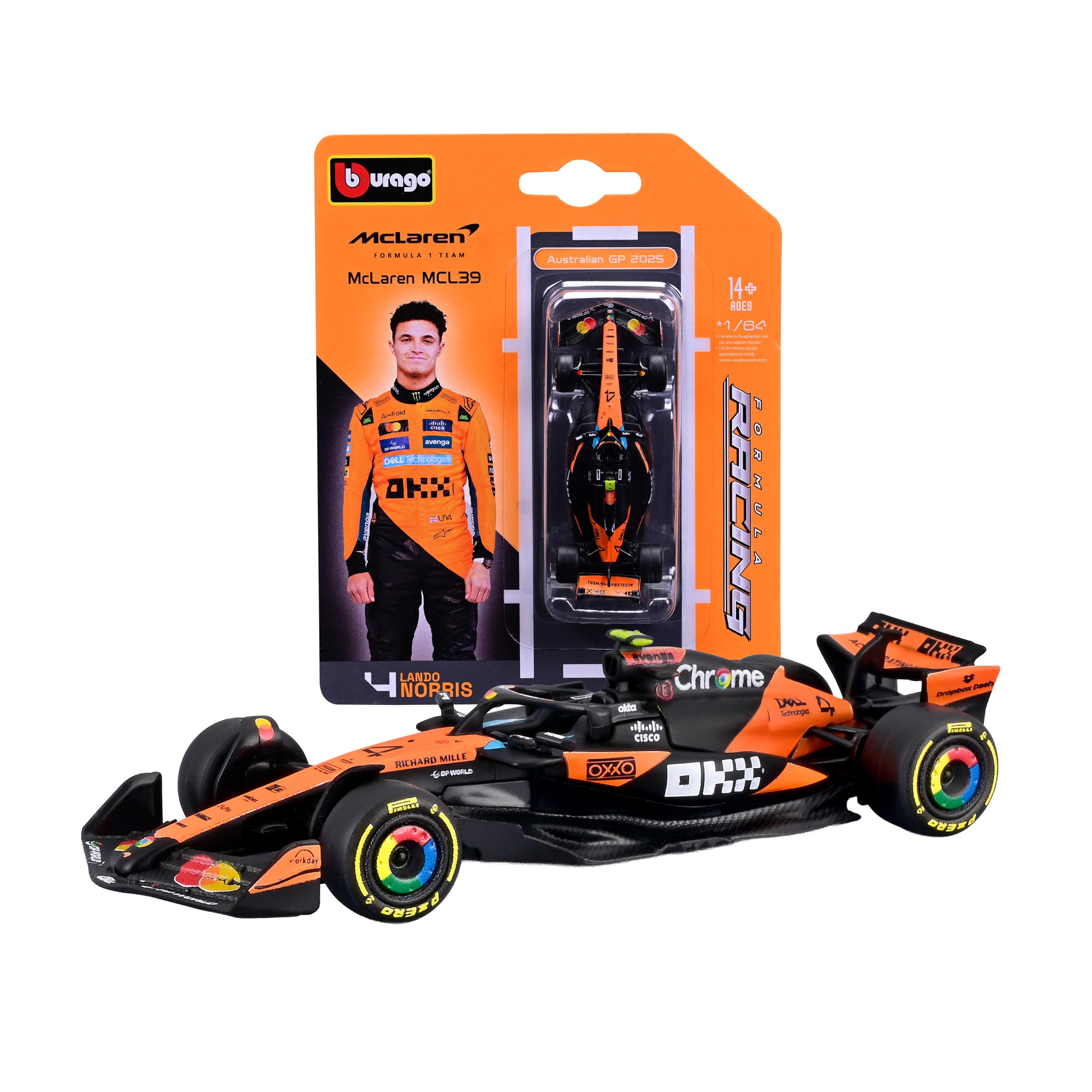 Bburago - F1 McLaren F1 MCL39 2025#4 Lando Norris, 1:64 Scale Diecast Car, Detailed Formula 1 Single-Seater Replica, Official McLaren Colours, Collectible Blister Pack, Recommended Age 14+