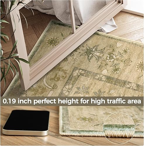 Miniatura 4 de jinchan Alfombra de área de 2 x 3, lavable a máquina, tapete de entrada floral de pelo bajo, bohemio, vintage, delgado, antideslizante, no desprende