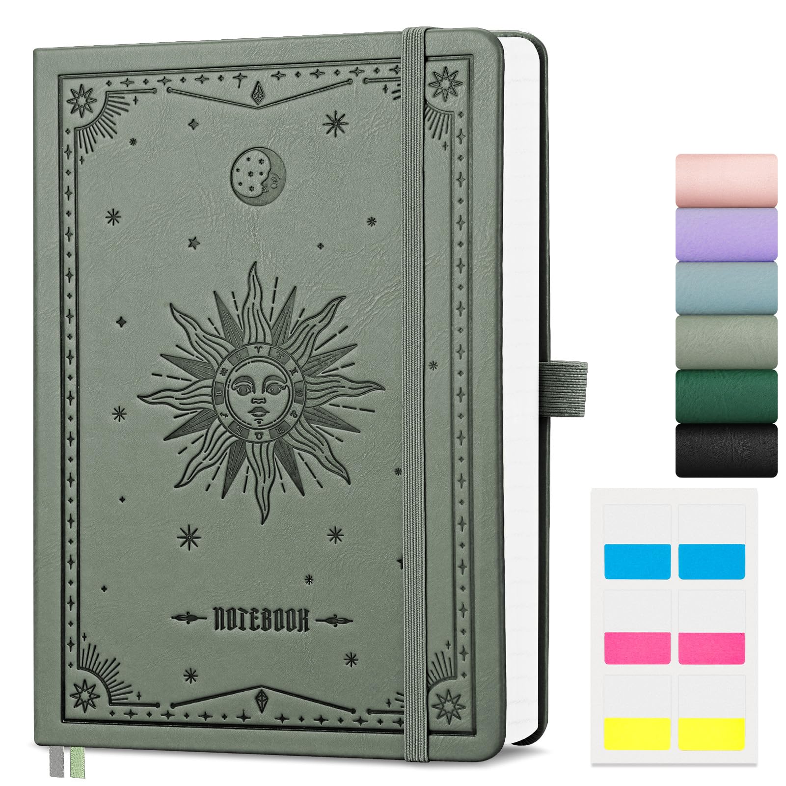 EMSHOI A5 Graph Paper Notebook, Journal for Women and Men, 192 Pages,Thick Notepad, Hardcover Leather Square Grid Note book, Ideal for School, Work, Writing, 14.5 x 21 cm - Light Green