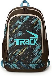Track Sports Backpack for Men & Women – Durable Gym Bag with Abstract Design, Brown and Turquoise – Lightweight Travel, School, and Workout Backpack with Multiple Pockets
