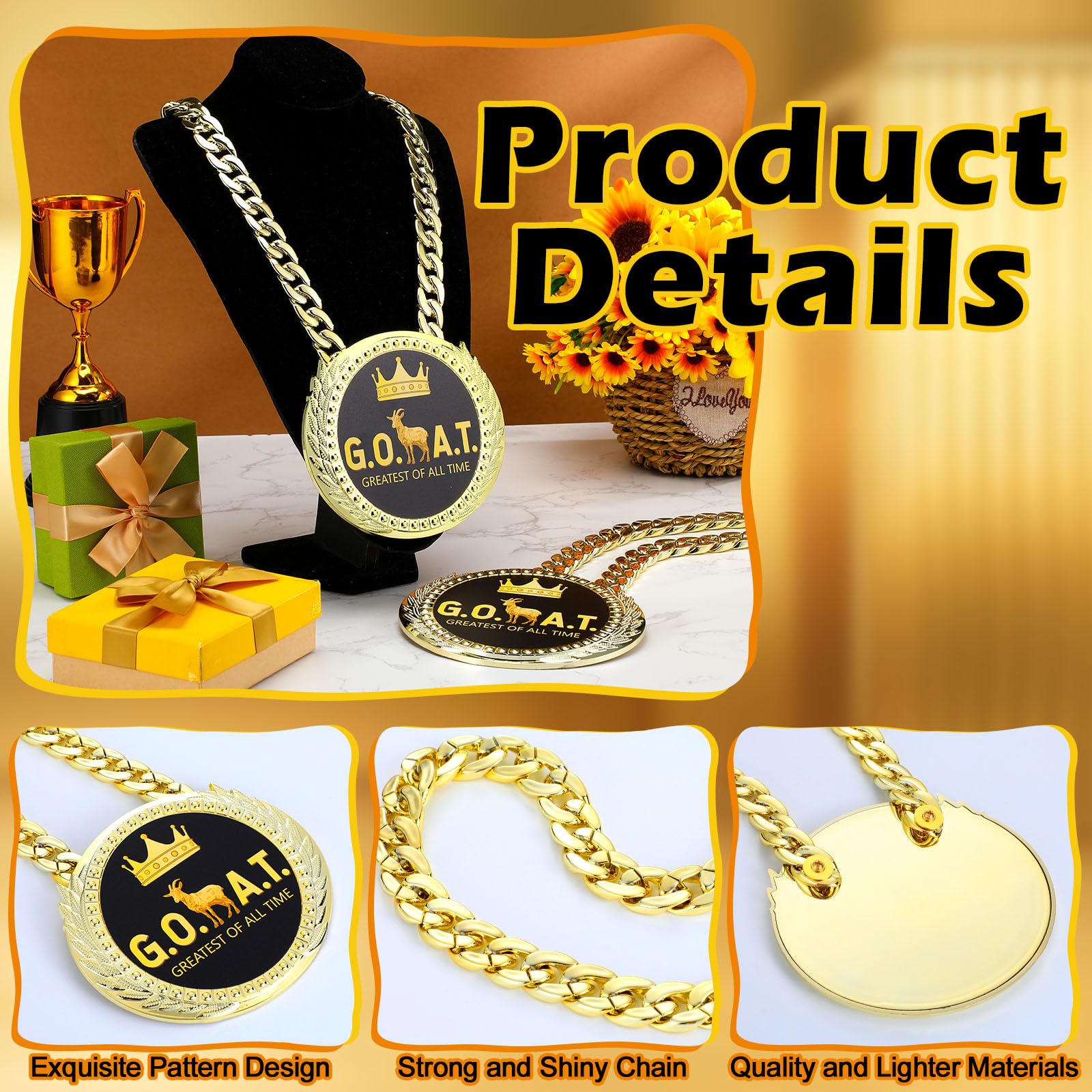 Snapklik.com : Greatest Of All Time Turnover Chain Medal 6" Big Gold ...