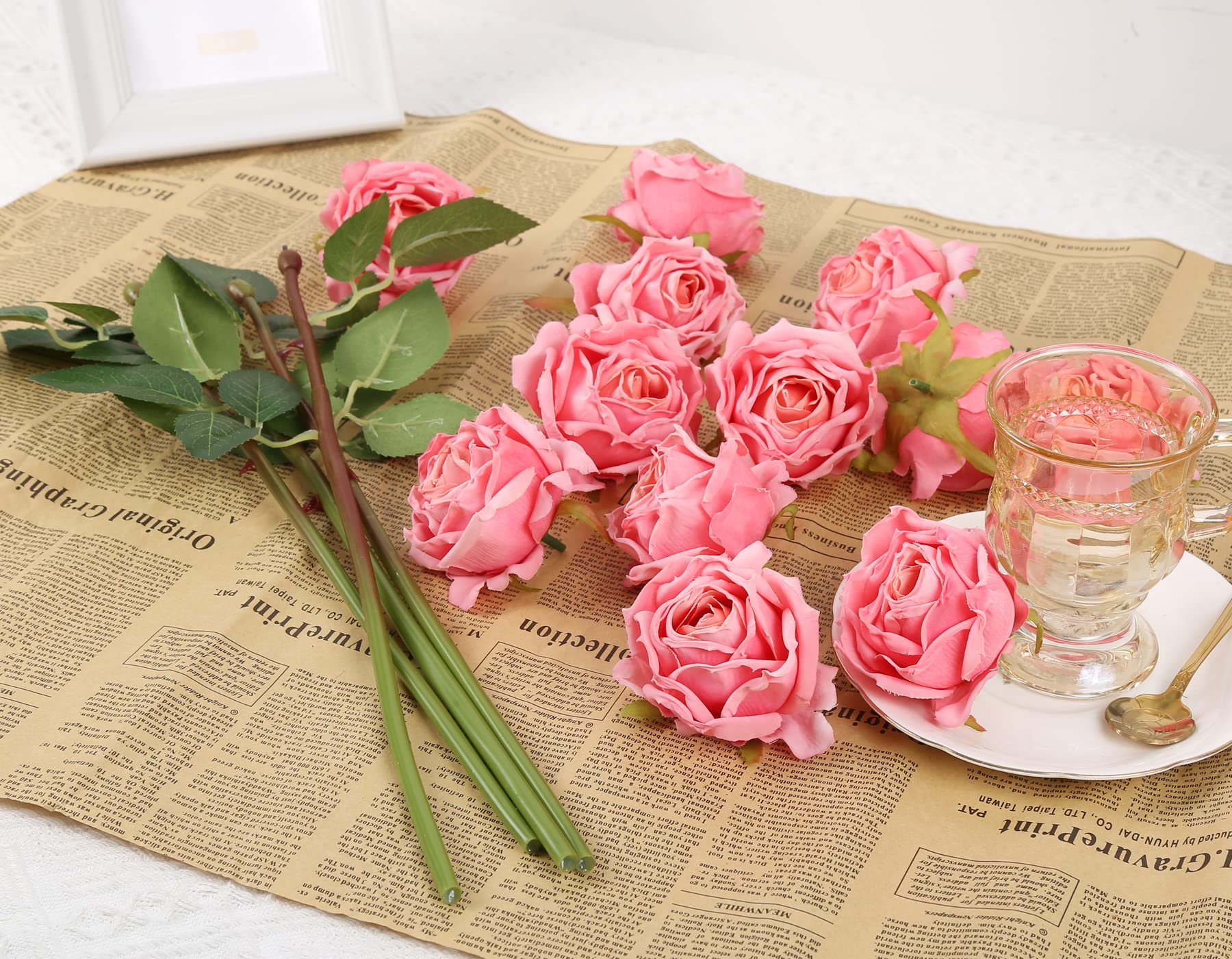 IPOPU Pink Roses Artificial Flowers 12PCS Pink Fake Roses Dried Silk Flowers with Single Stems Faux Roses Realistic Pink Flower Centerpieces for Tables Wedding Bouquet Floral Arrangements (Pink)