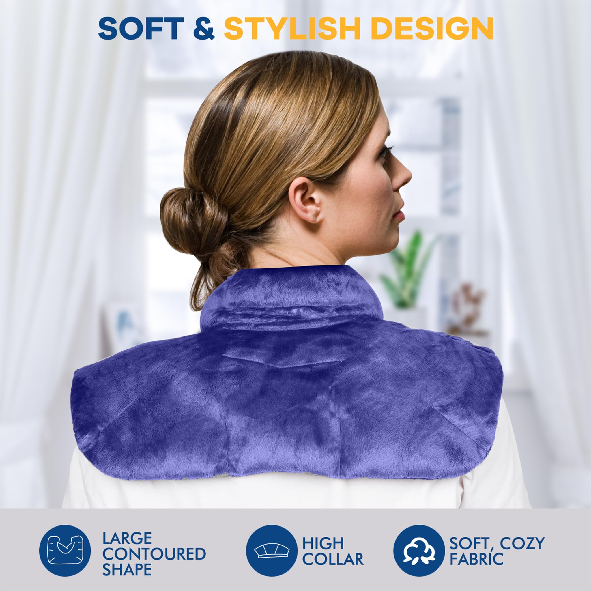 Almohada Térmica de Semillas Naturales para Cuello y Hombros -Almohadilla de Peluche Caliente y frio para microondas, Aromaterapia con Lavanda y Manzanilla-Alivio Rápido de Dolor(Azul)