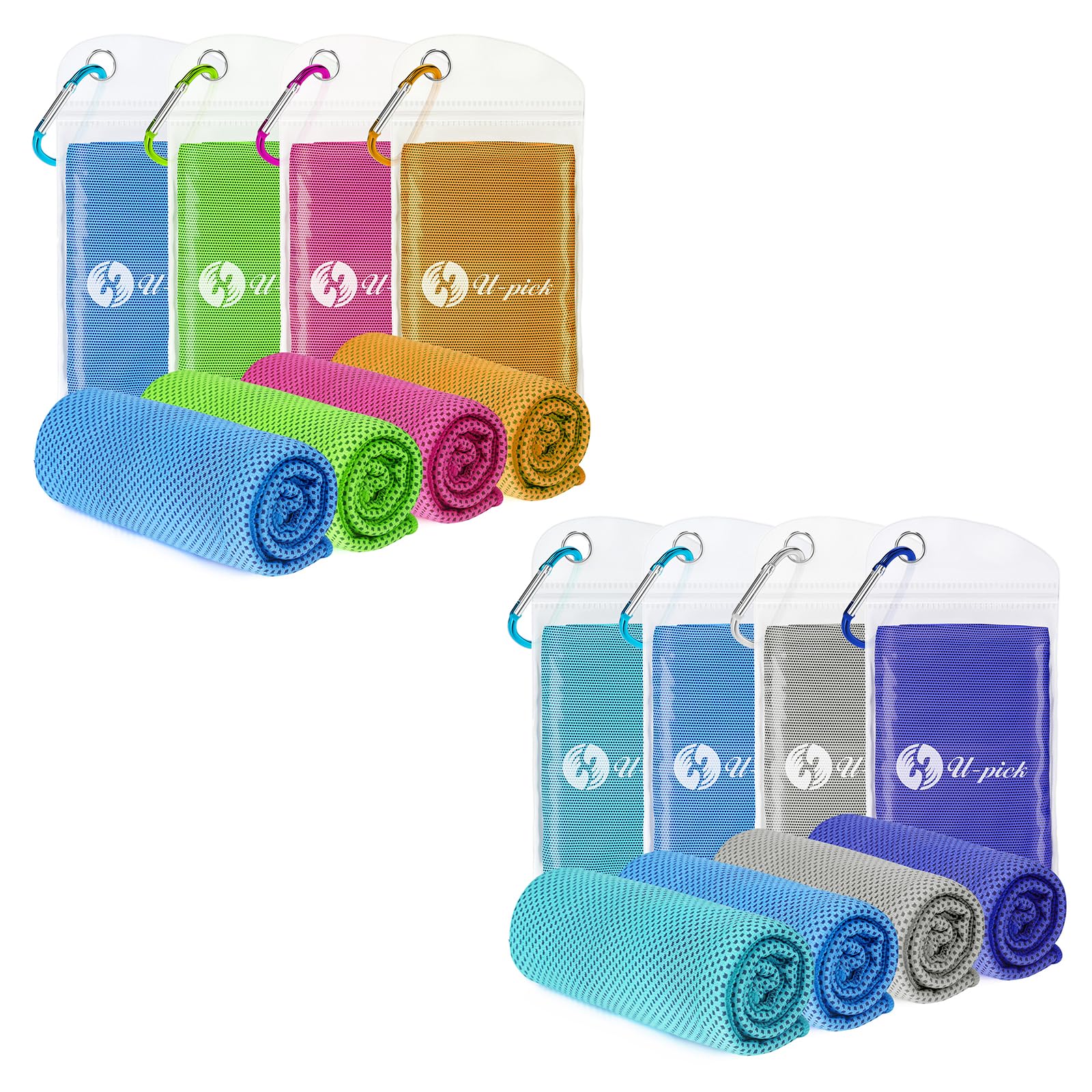 U-pick8 Packs Cooling Towel (40"x 12"),Ice Towel,Microfiber Towel,Soft Breathable Chilly Towel for Yoga,Sport,Gym,Workout,Camping,Fitness,Running,Workout & More Activities
