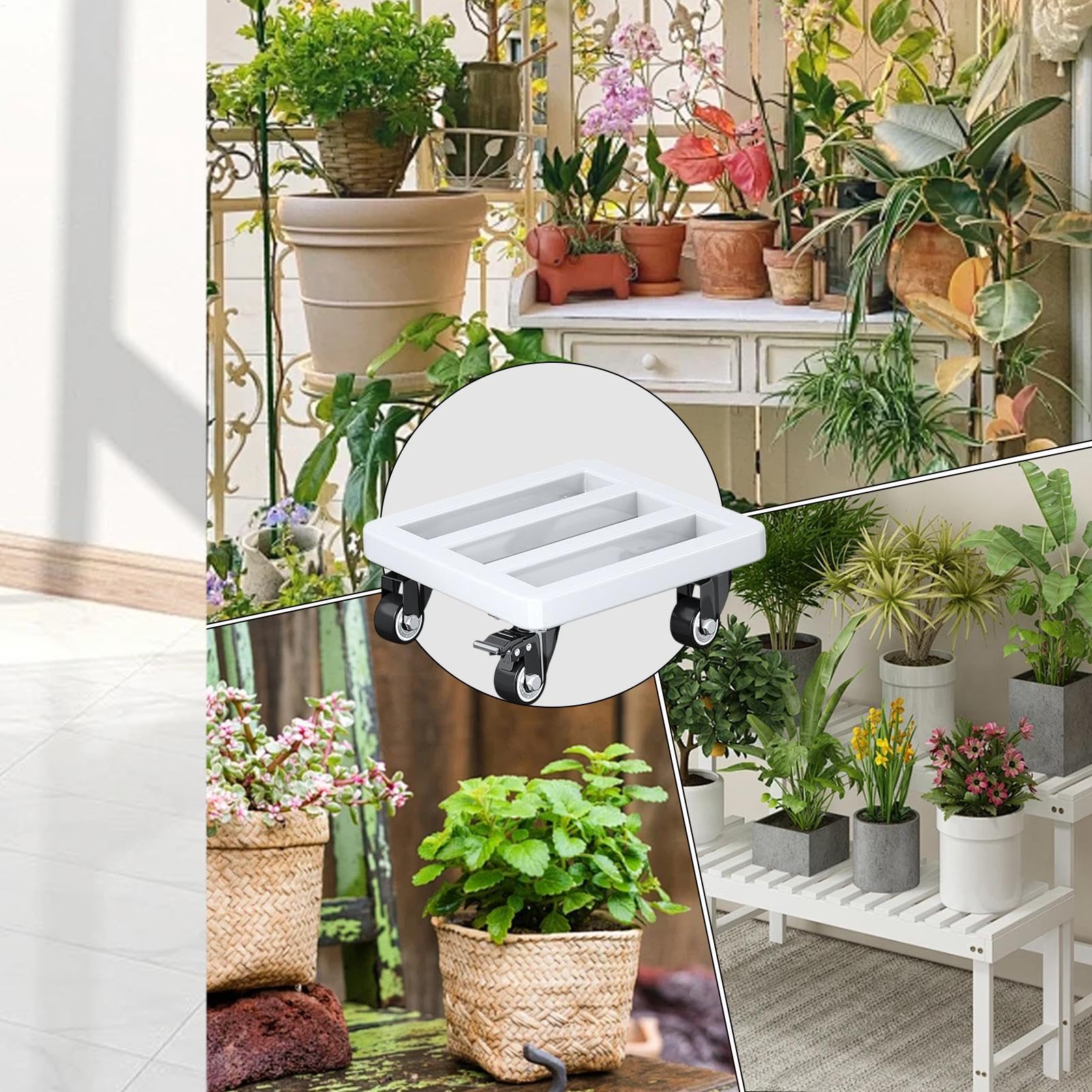 Sottovaso con Ruote 30cm Carrello Portavasi in Metallo Pesante