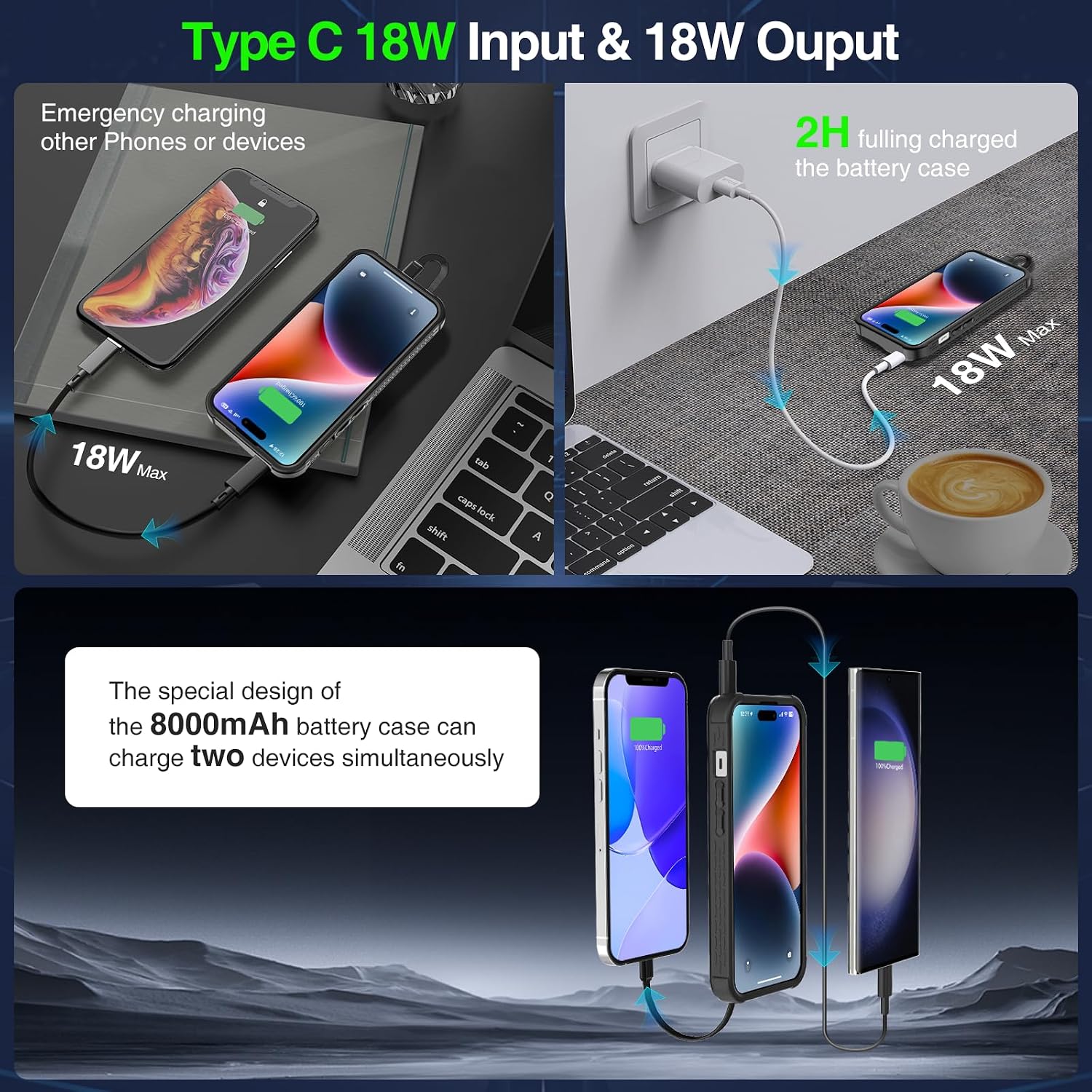 GIN FOXI Battery Case for iPhone 15/15 Pro, Rechargeable Charing Cases 7000mAh Portable Juice Box Fast Charger Cover Battery Pack for iPhone 15/15 Pro Built-in Cable, Black