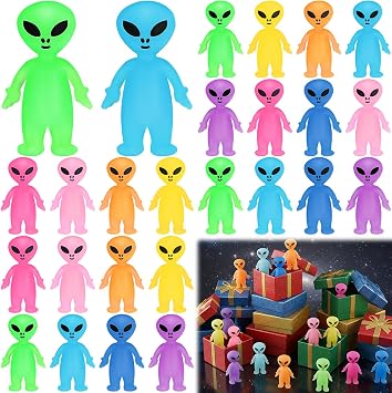 CroBlissful 20 Pcs Colorful Mini Alien Figures Glow in The Dark Small Little Tiny Aliens Figurine to Hide and Seek for Space Party Favors Prank Birthday Prop Party Gifts Goodie Bag Fillers, 8 Colors