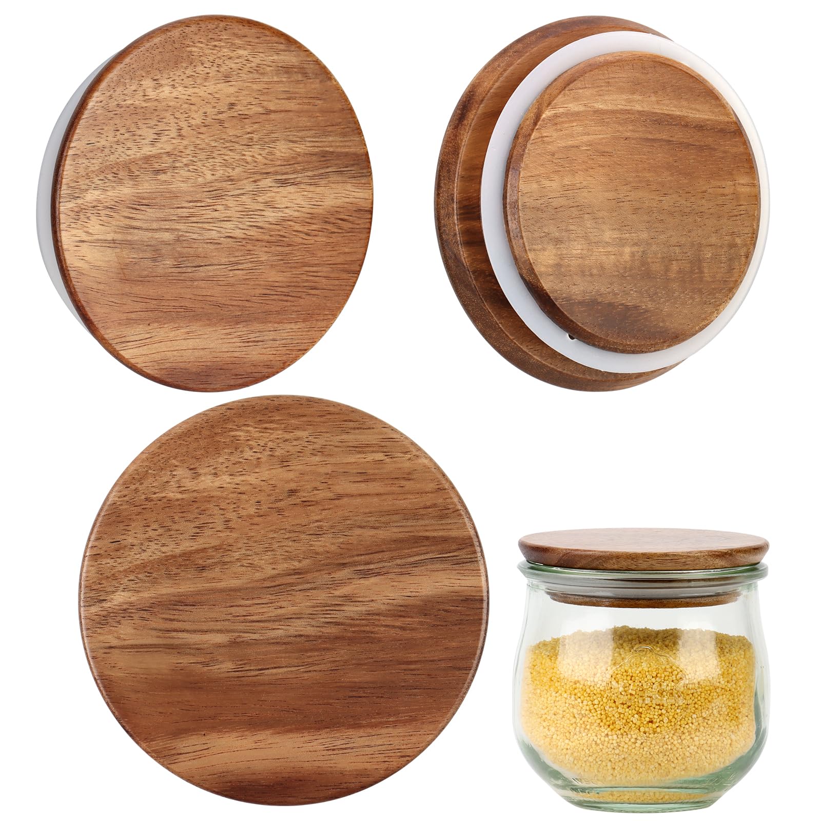 View 1 of 2 Pack Lids for Weck Jars 80mm Opening Acacia Tulip Glass Jar Lid with Silicone Airtight Jar Wooden Lids Storage Lids Fits for Weck Jar Models 900 976 746 901 996 908