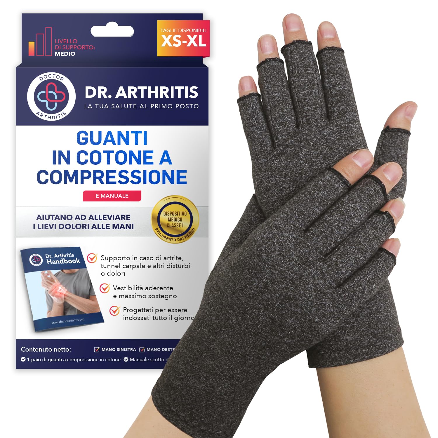 Guanti per Artrosi alle Mani Ideati da Medici – Tutore Tunnel Carpale per Alleviare Intorpidimento, Gonfiore e Infiammazioni – Guanti a Compressione e Senza Dita in Cotone (1 Paio, Taglia XL)