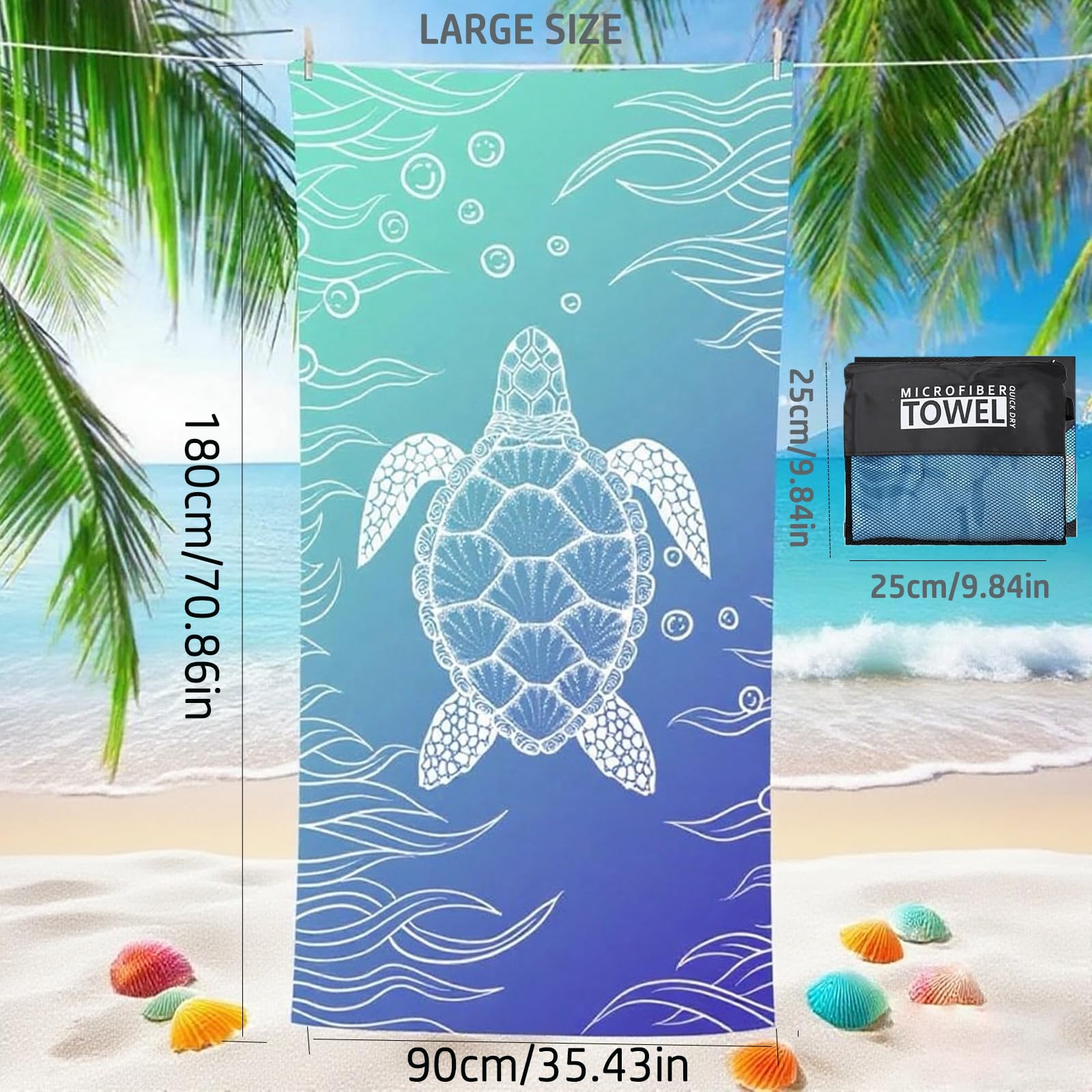 Lot de 2 serviettes de plage en microfibre pour adultes - Légères et à séchage rapide - Avec sac en filet - Anti-sable - Pour la plage, le camping, la natation, la salle de sport, le sport