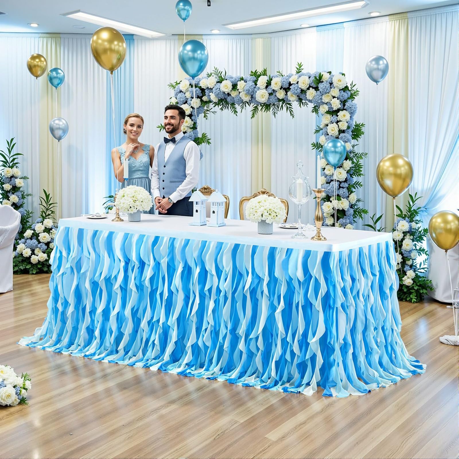 Tiulowa spódnica stołowa z falbanką, 152 cm na prostokątne lub okrągłe stoły, idealna na przyjęcia urodzinowe i baby shower, dekoracyjna dekoracja imprezowa (fioletowa, 232 cm)