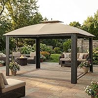 Vista 2 de Garden Winds Cubierta superior reforzada RipLock 350 de repuesto compatible con Riviera Sonoma Wicker 10 x 12 pies Gazebo modelos L-GZ815PST, Beige
