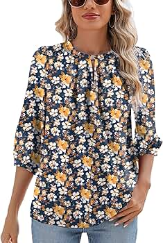 Rapbin Women's Summer Casual Keyhole Neck Half 3/4 Sleeve T